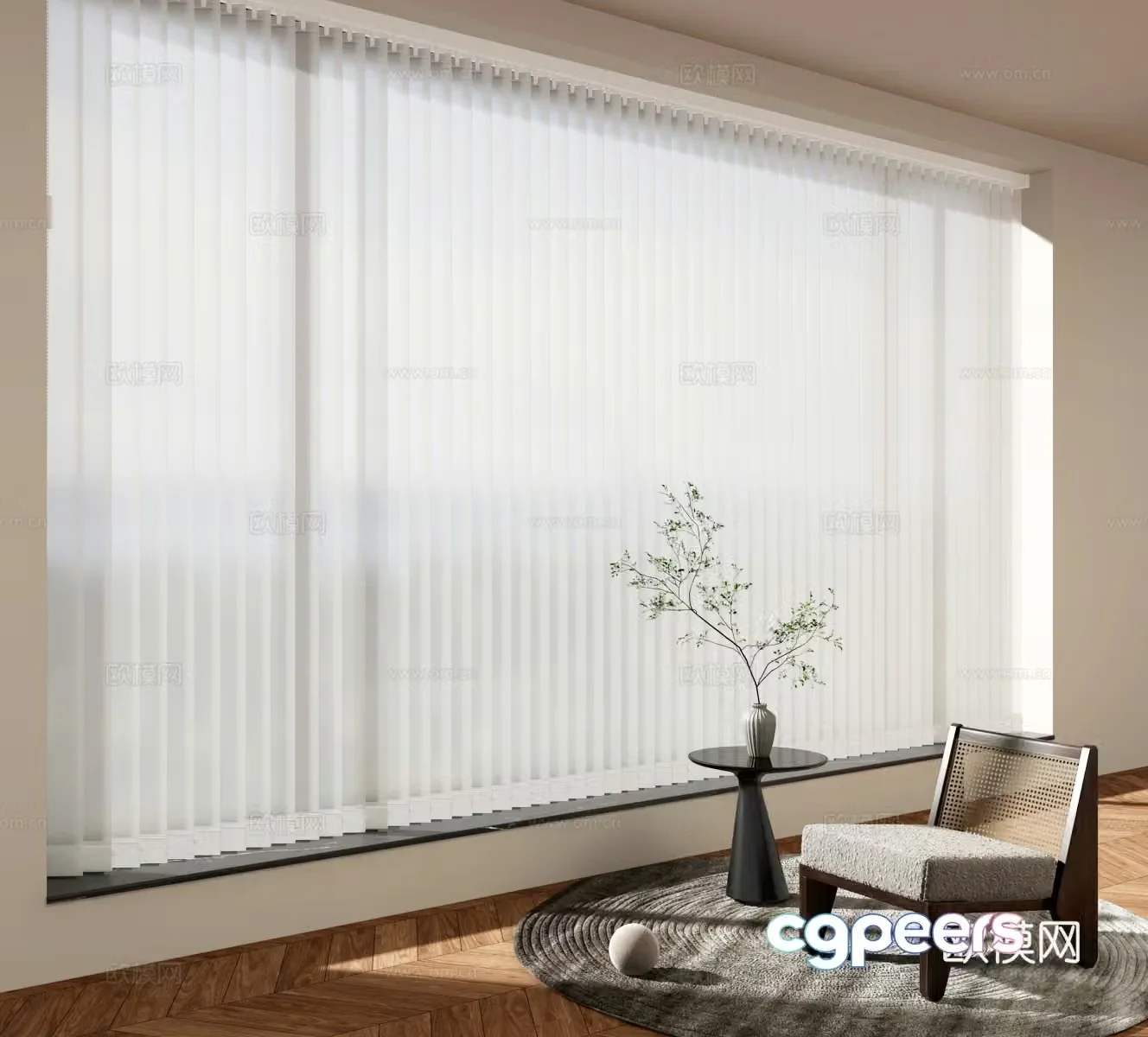 Dream curtain venetian blinds floor-to-ceiling windows casual sofa carpet 3d model