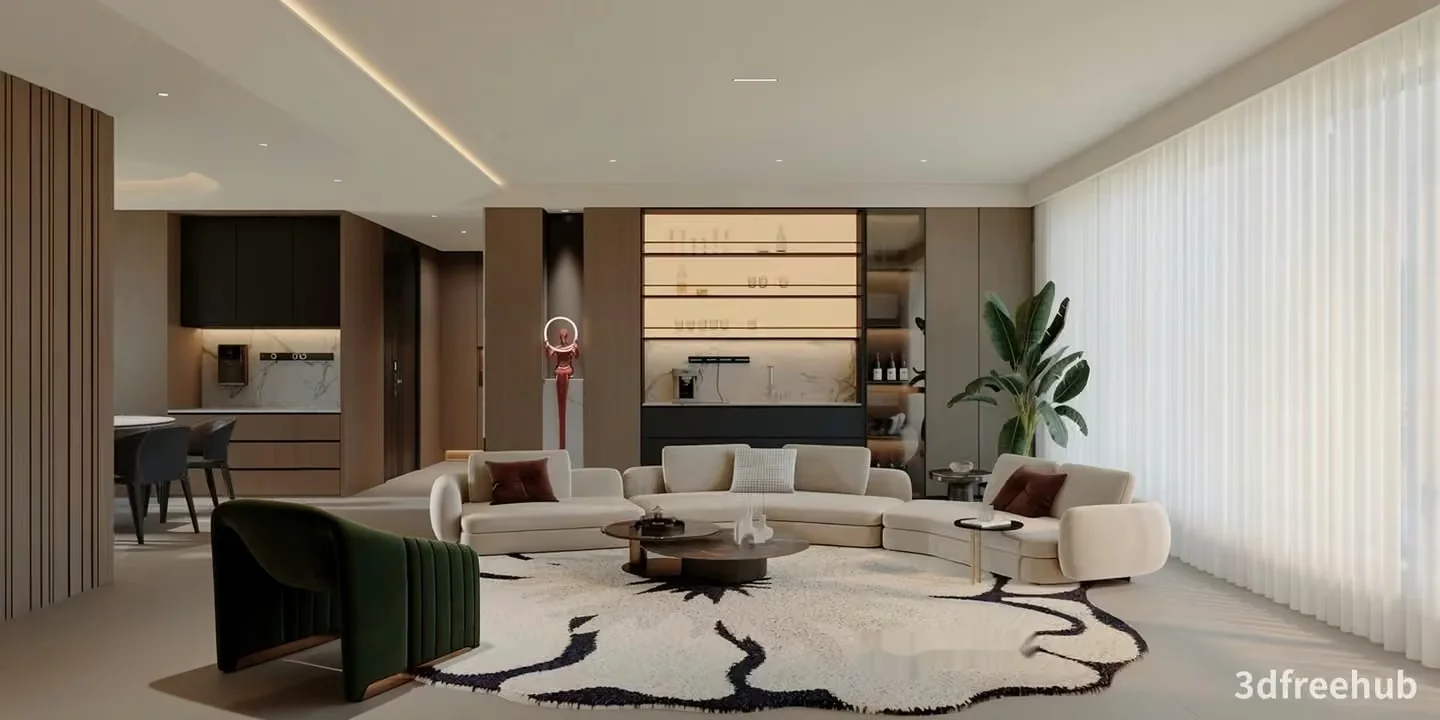 Modern Living Room 3D Model – 23001 – VRAY Render