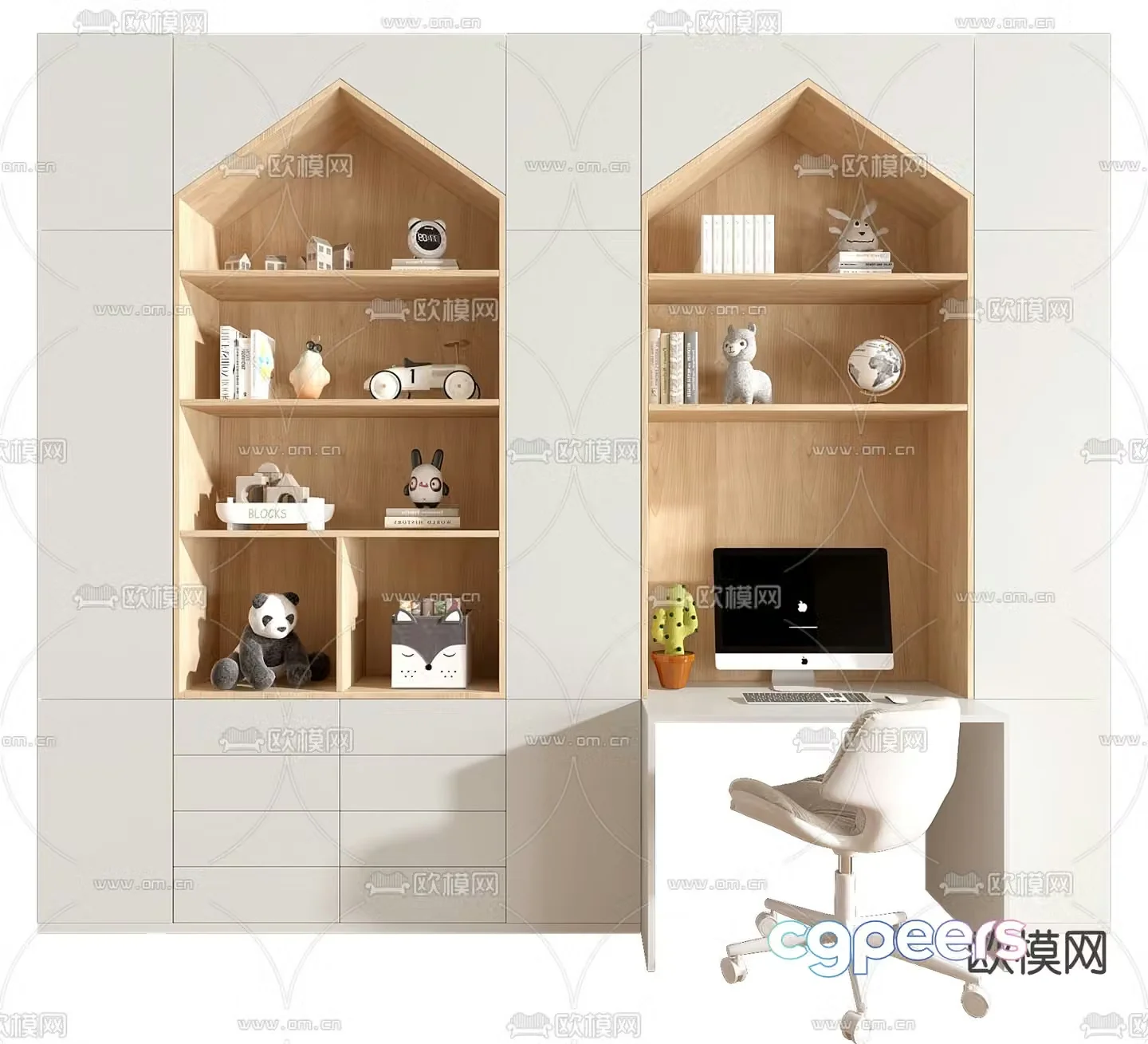 Children’s desk bookcase 3d model