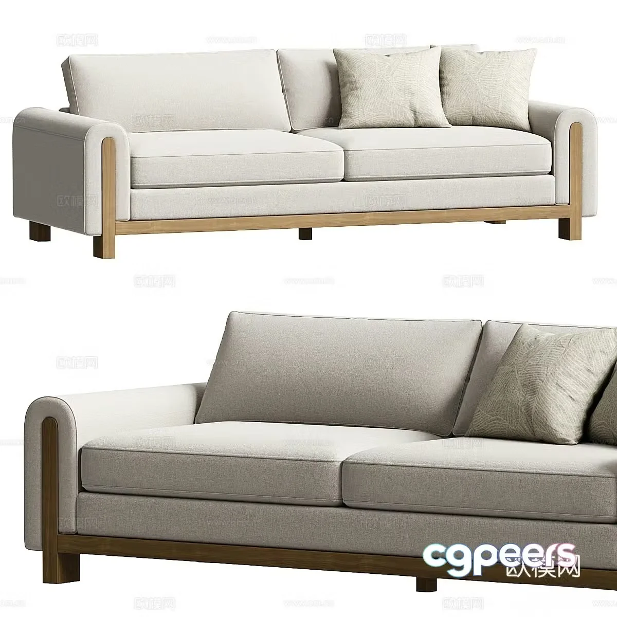 New Chinese style double sofa fabric sofa 3d model