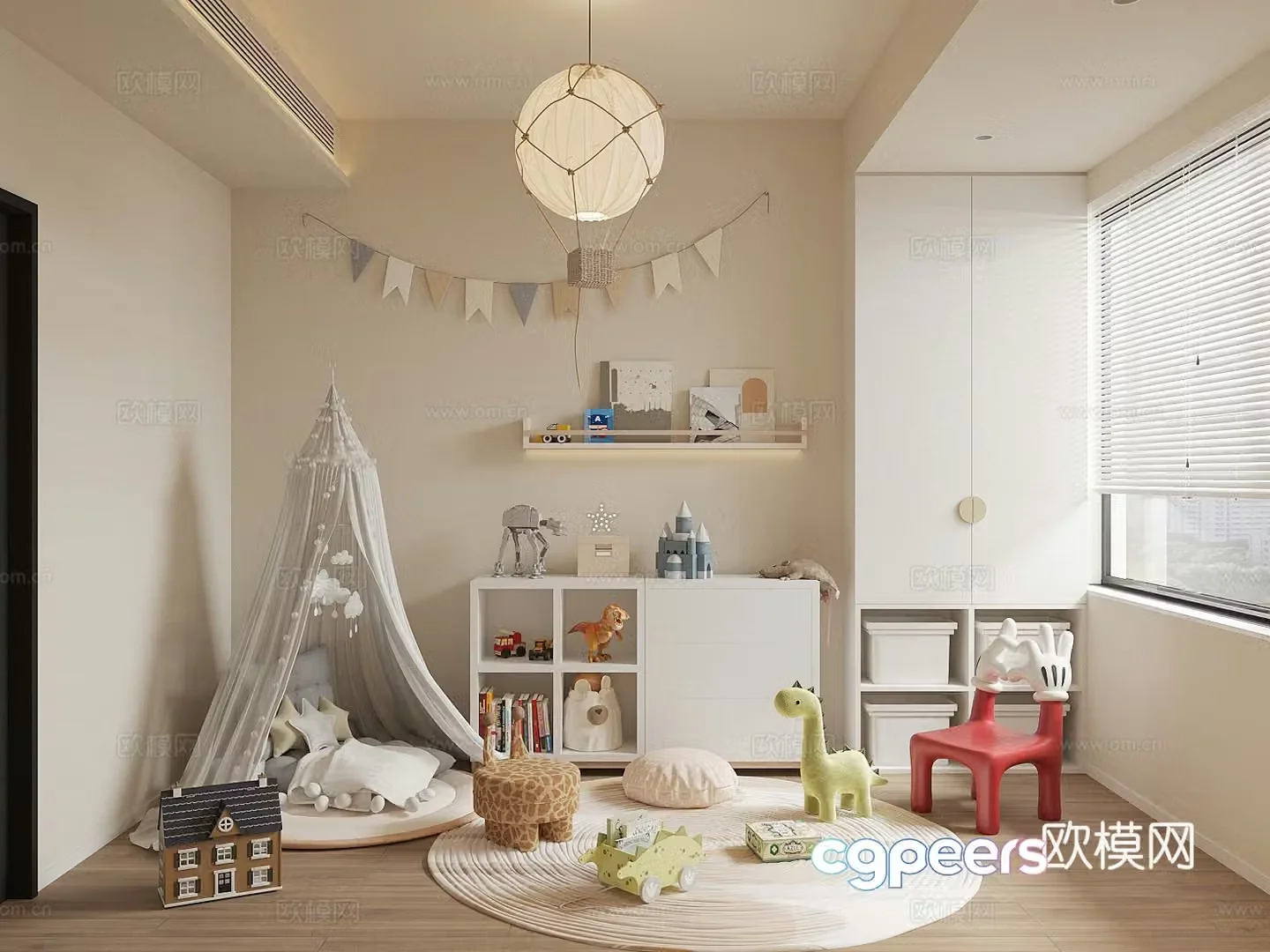 Modern children’s entertainment room Children’s toy room Children’s room Toy locker Toy doll combination 3D model