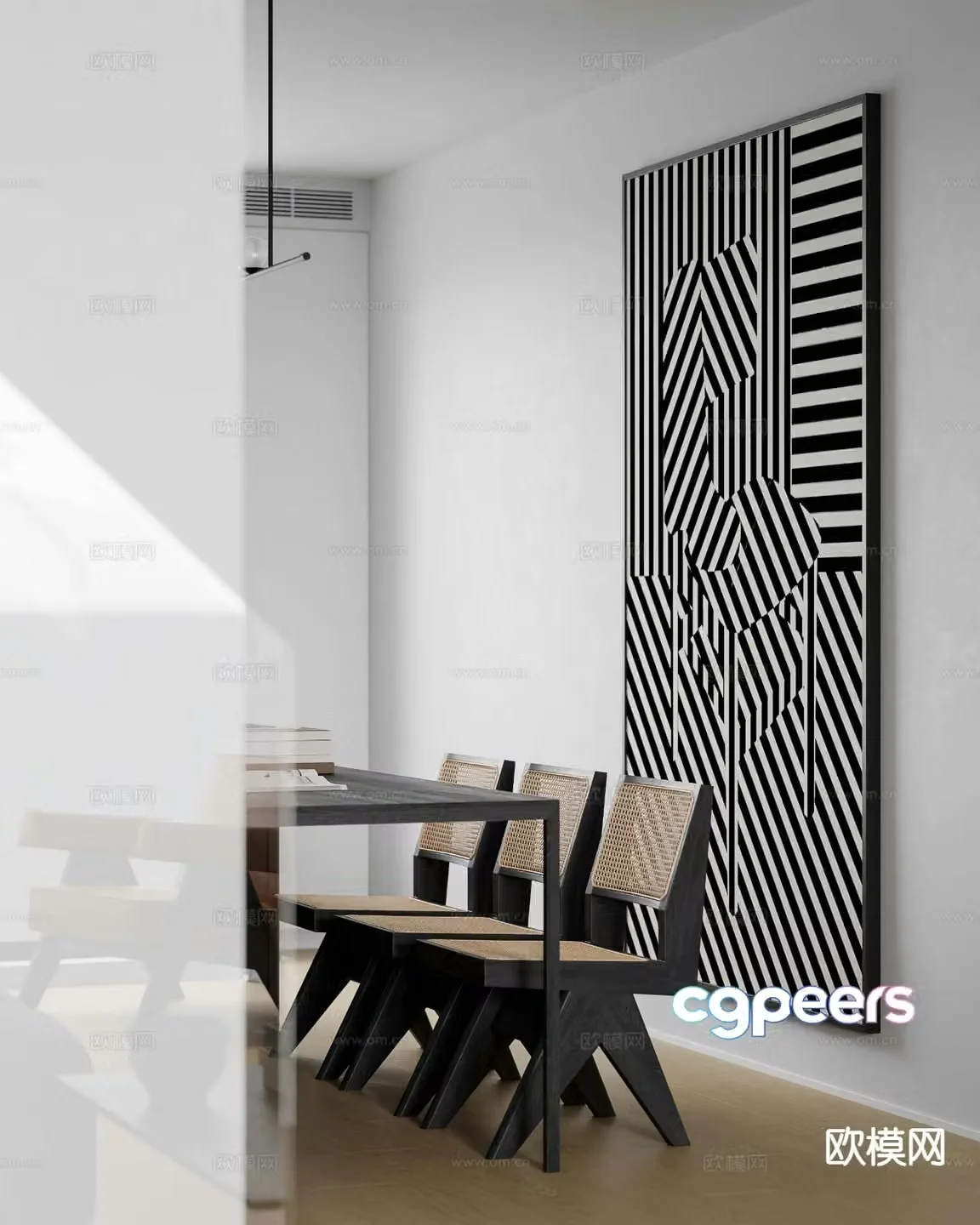 Wabi-sabi style dining table and chairs 3d model