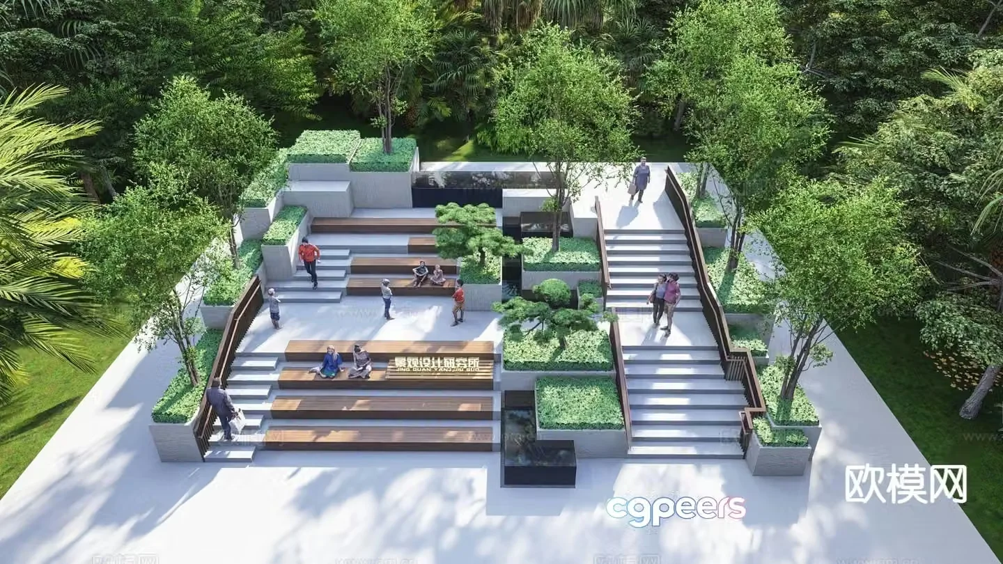 Modern park landscape steps landscape commercial street sunken steps 3D model