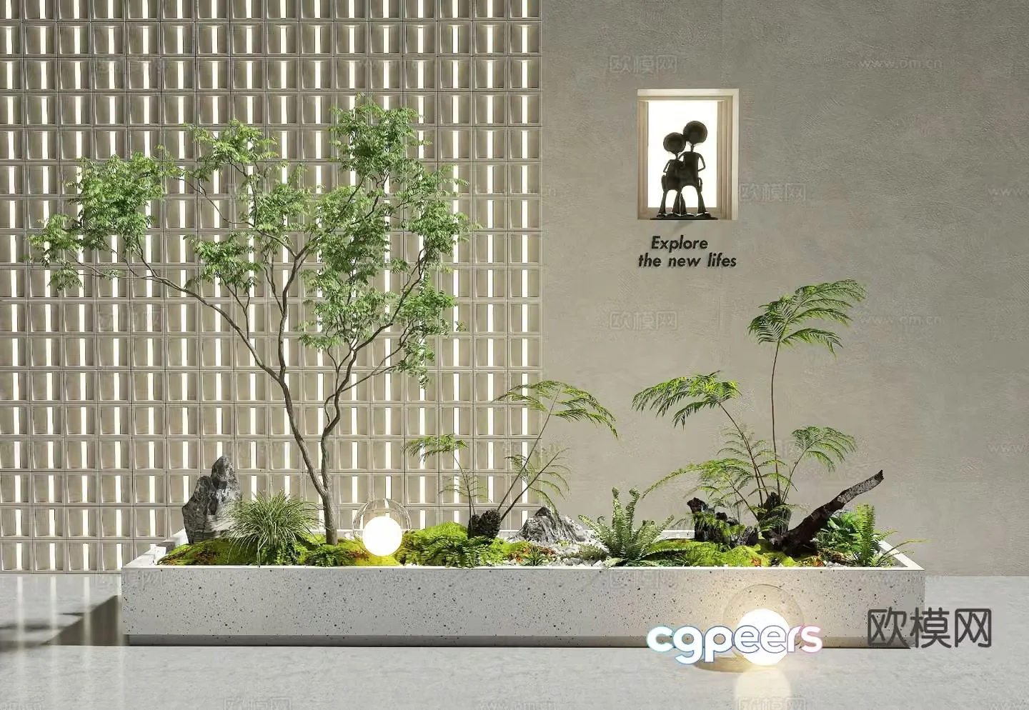 Indoor landscape plant pile landscape green plants 3d model