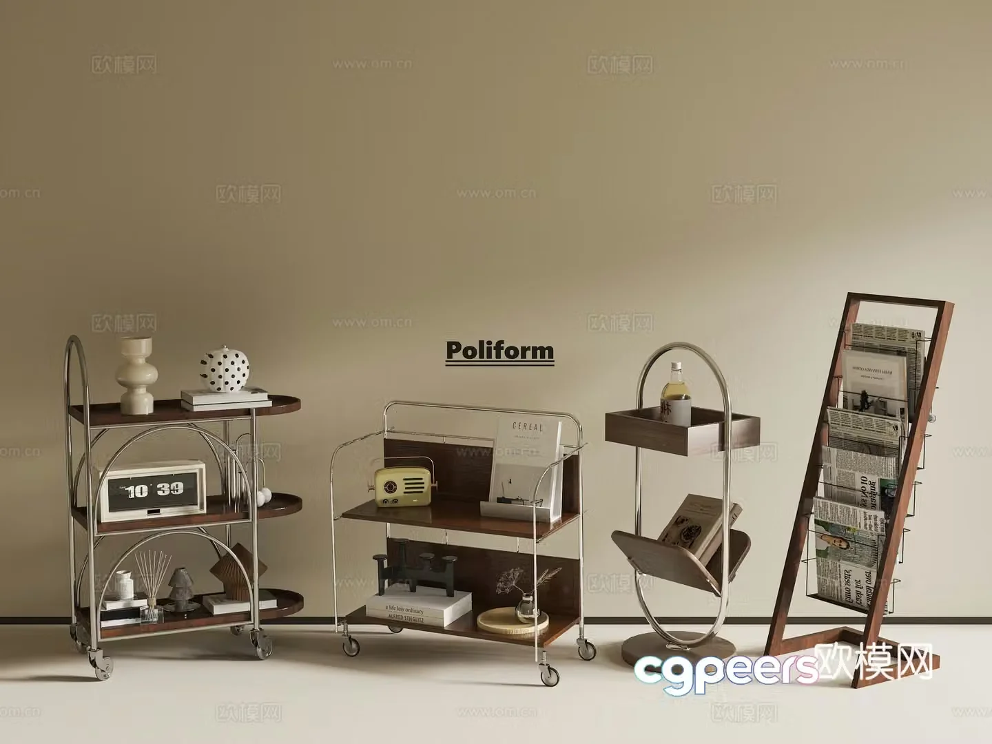 Decorative bookshelf Retro bookshelf Retro cart Storage bookshelf Storage cart 3d model