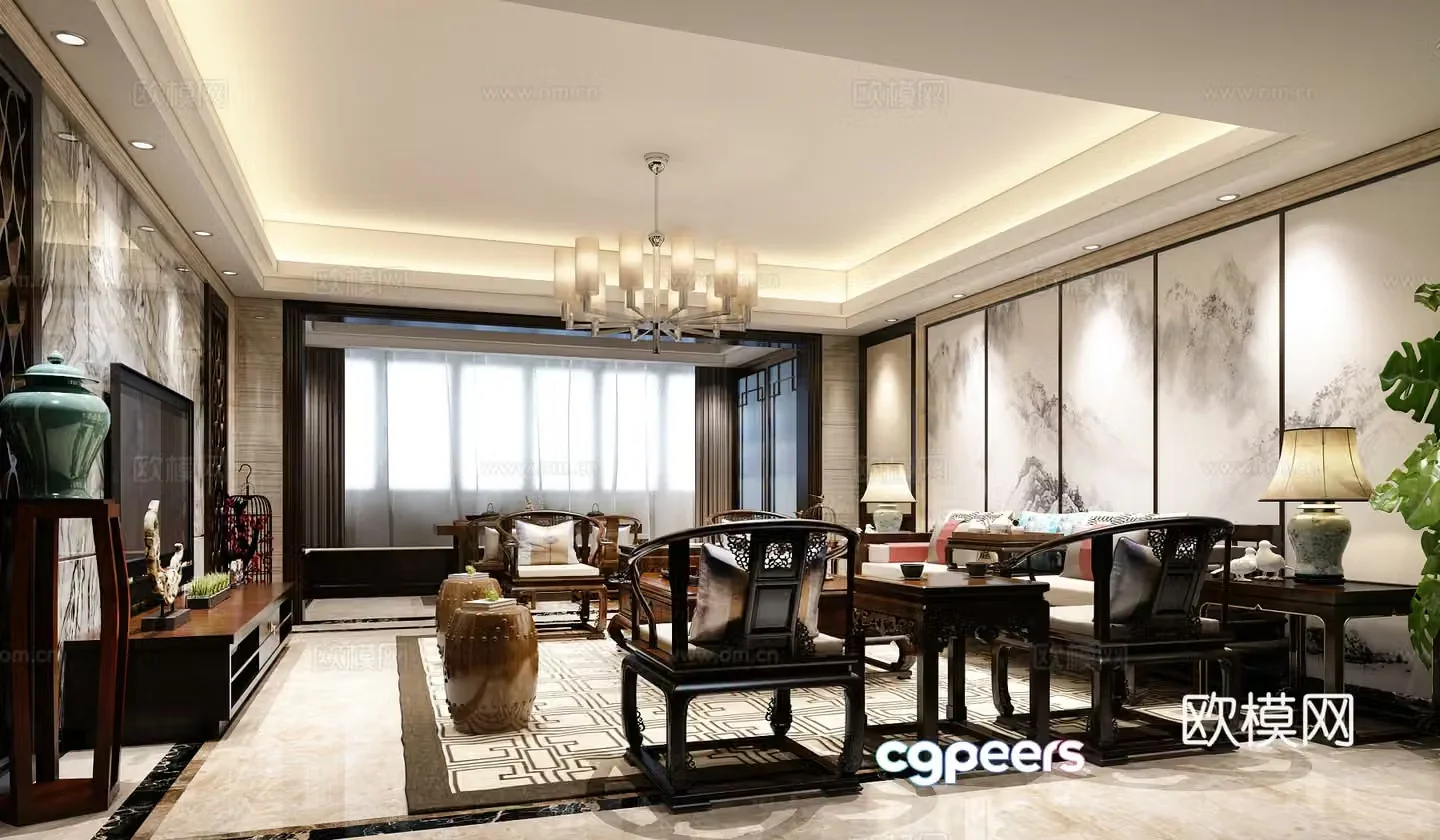 New Chinese style mahogany furniture living room 3D model