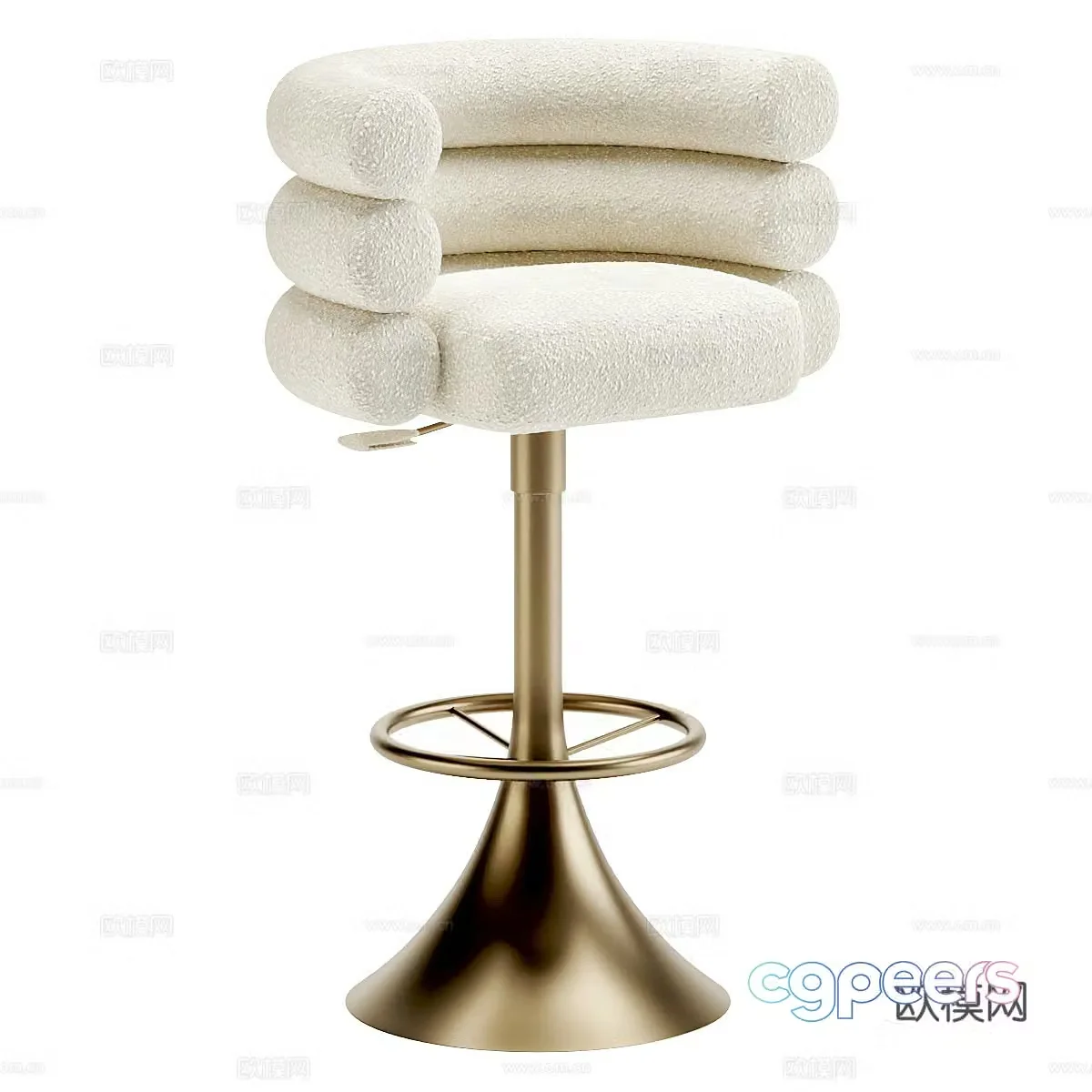 Modern light luxury cream style bar chair 3D model
