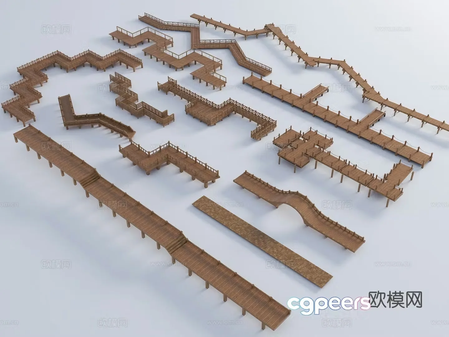 Wooden platform hydrophilic platform observation deck wooden plank road 3D model