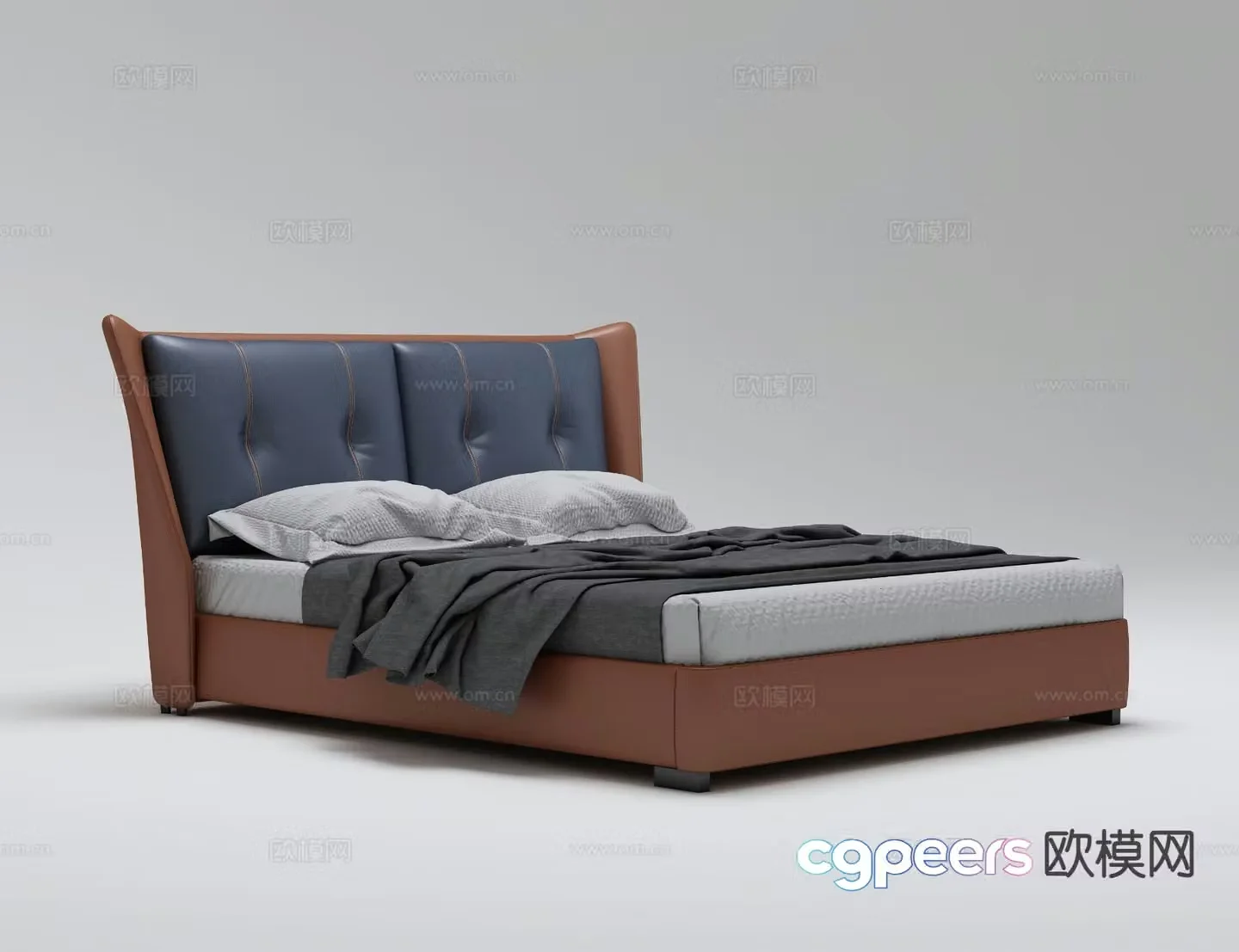 Simple European double bed 3d model