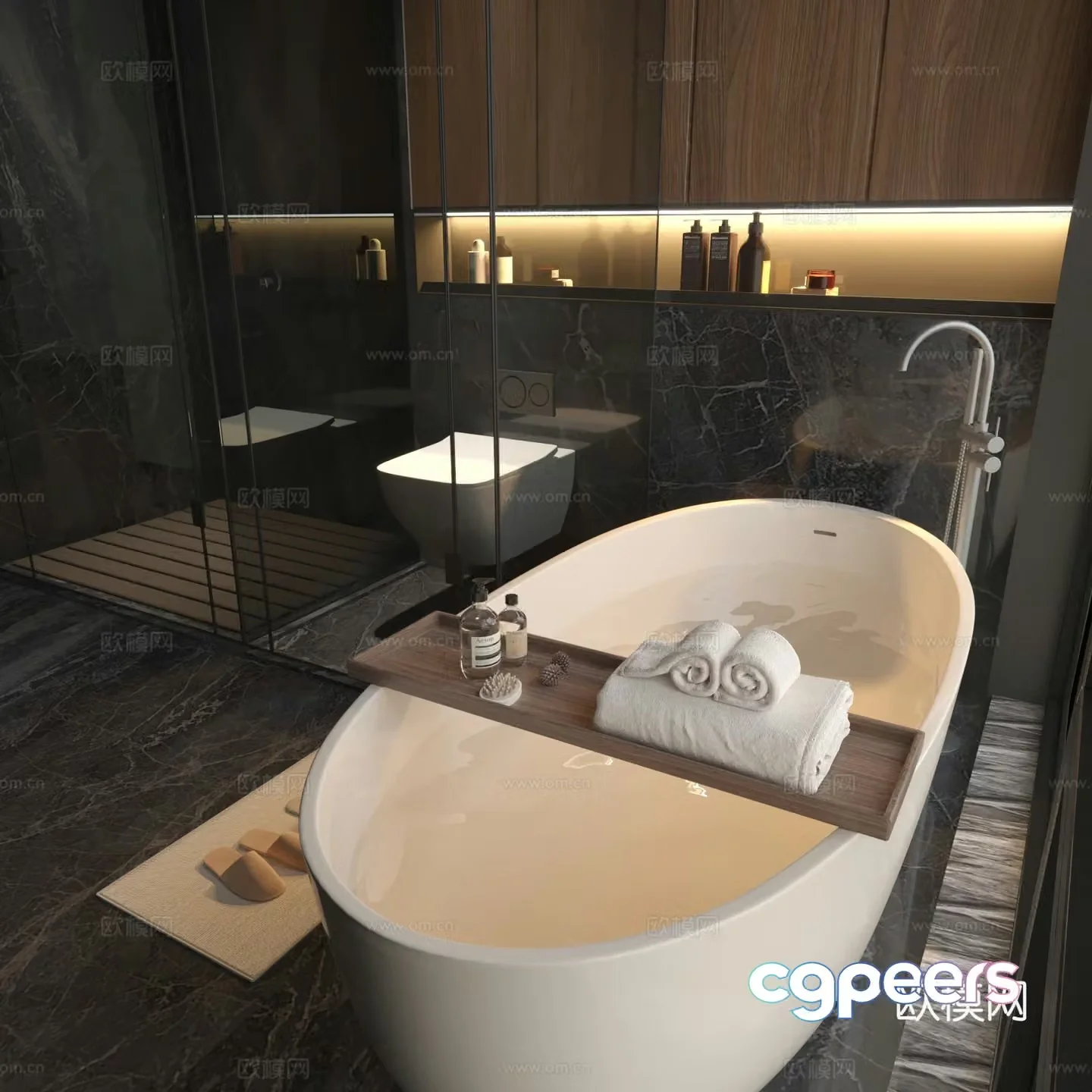 Modern bathroom bathtub Hotel bathroom rain partition 3D model