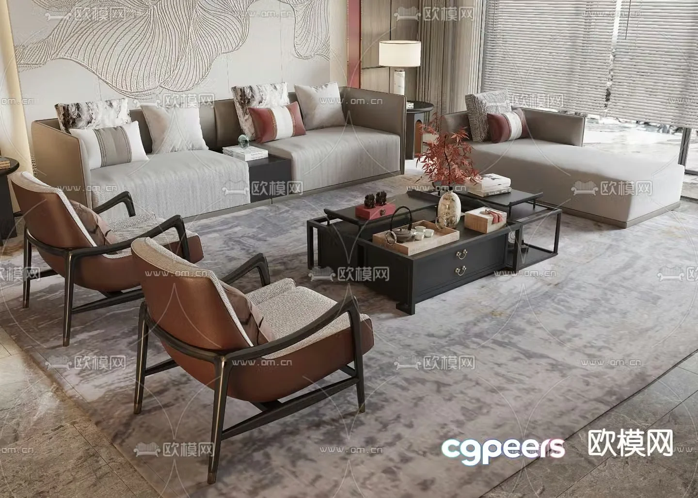 New Chinese style modular sofa 3d model
