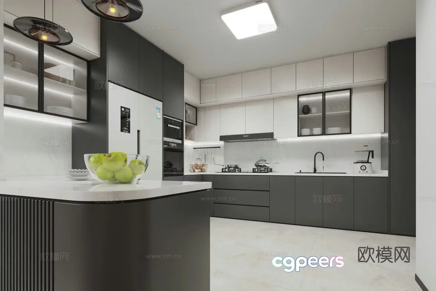 Modern open kitchen bar 3d model