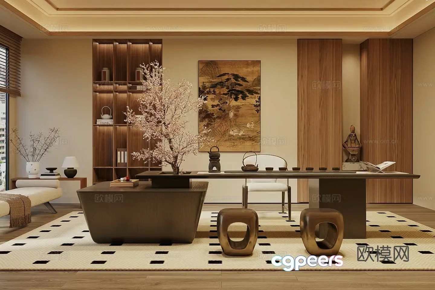 Song style tea room New stroke tea room Song style tea table and chair Tea table and chair combination 3D model