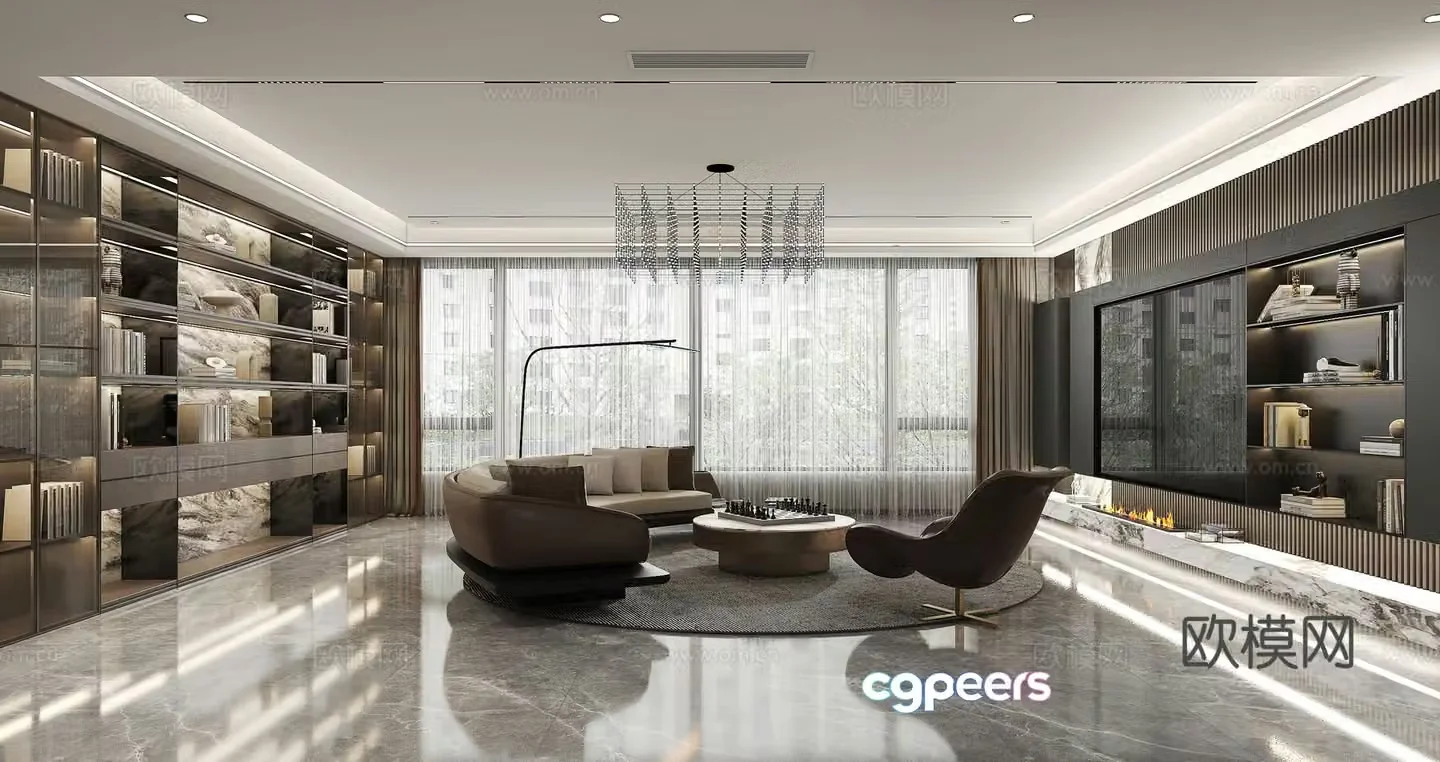 Living and dining room furniture combination accessories 3D model