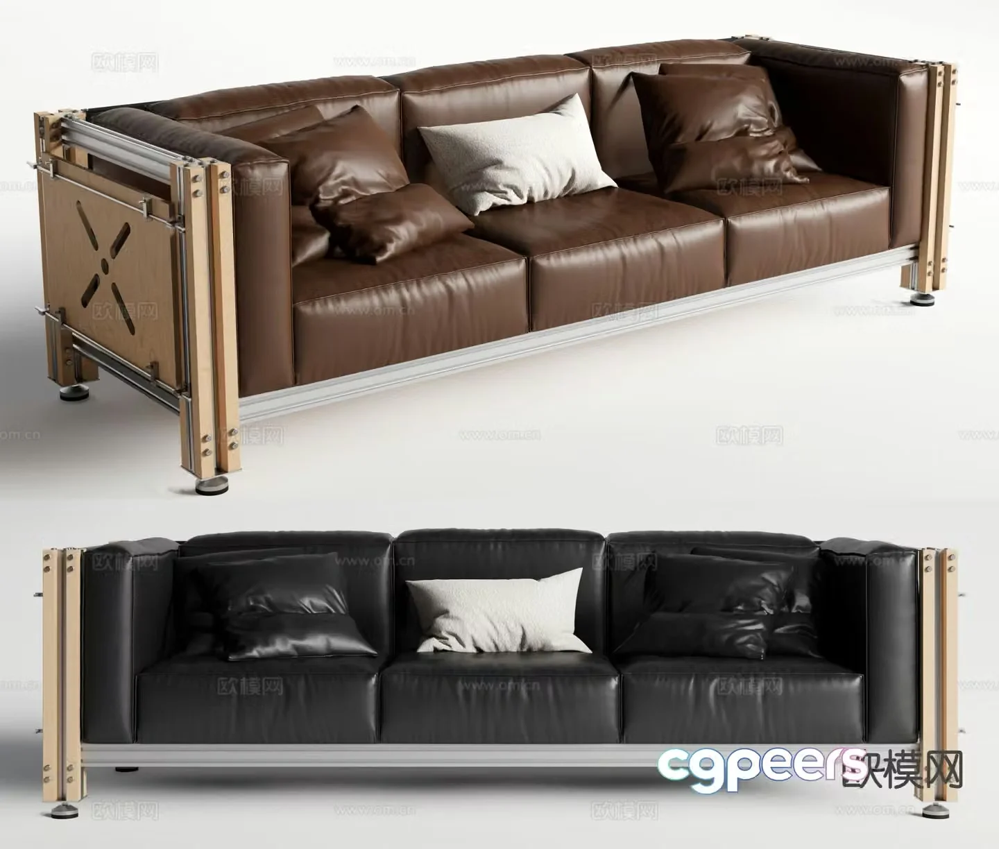 Modern three-seat sofa leather sofa 3d model