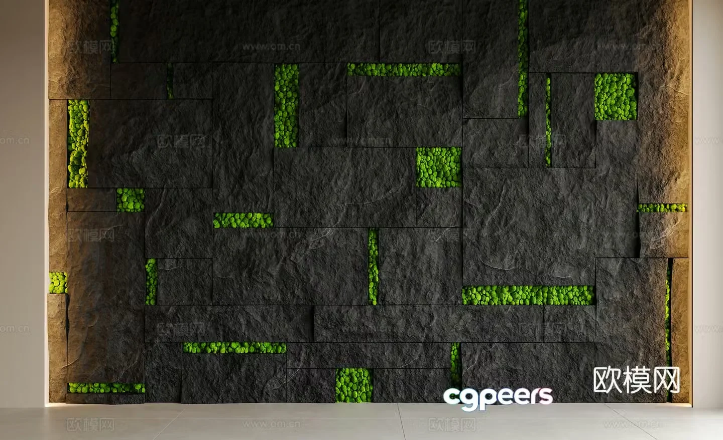 Modern wool stone background wall wool stone wall wool stone background wall stone wall wool stone green plant back 3d model