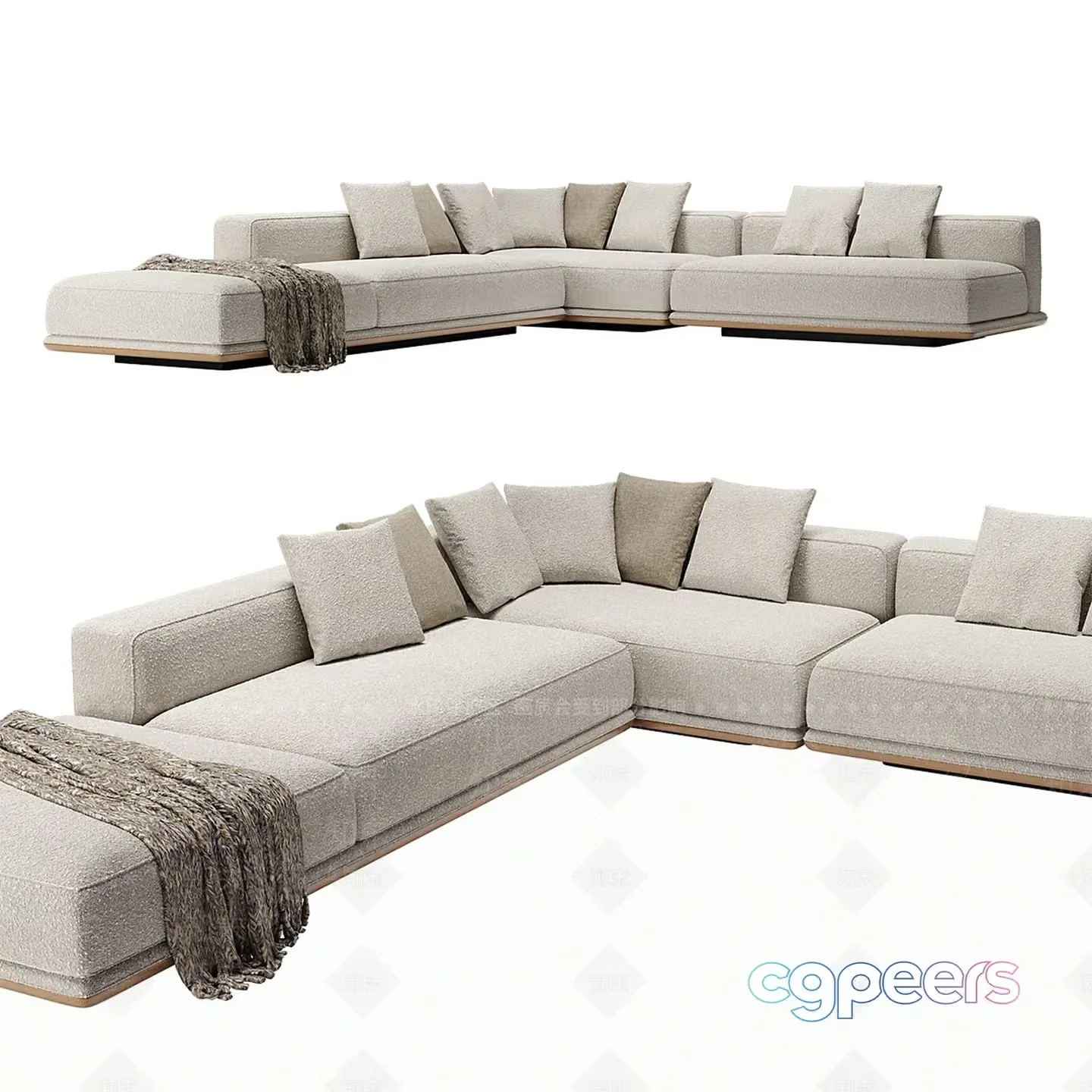 Modern Beige Sectional Sofa 3D Model – 19129 – VRAY Render