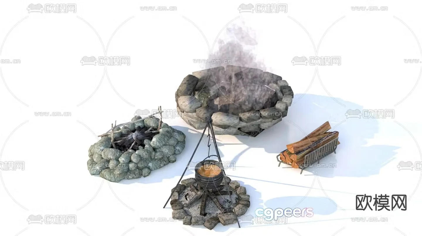 fire bonfire stone pile 3d model