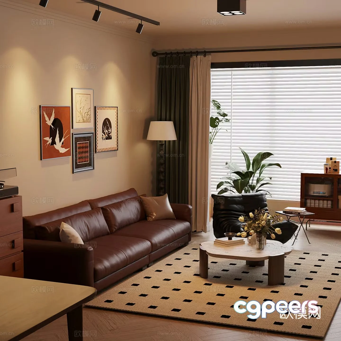 02 Middle-aged living room sofa coffee table combination 3D model