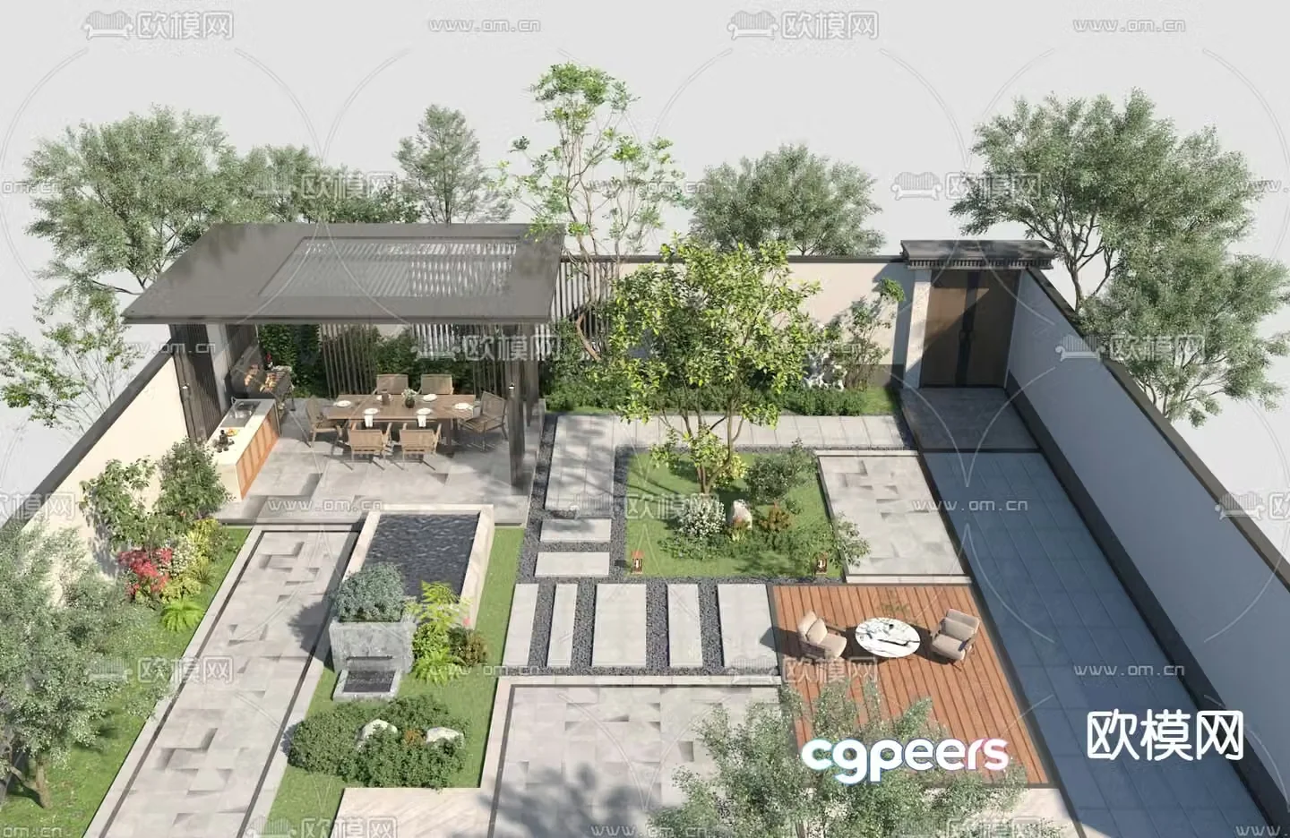 Modern courtyard landscape 3d model