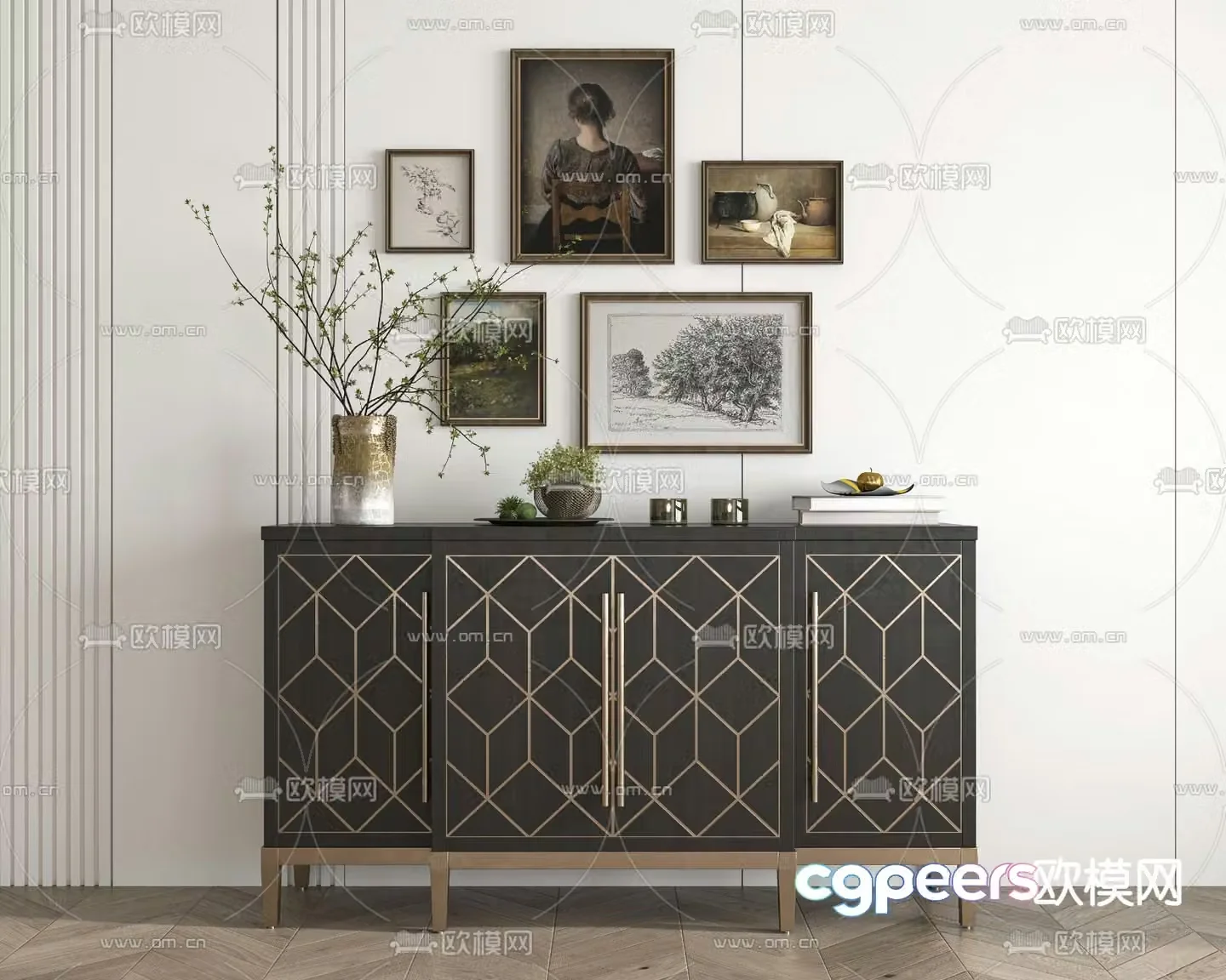 French entryway cabinet side cabinet 3d model