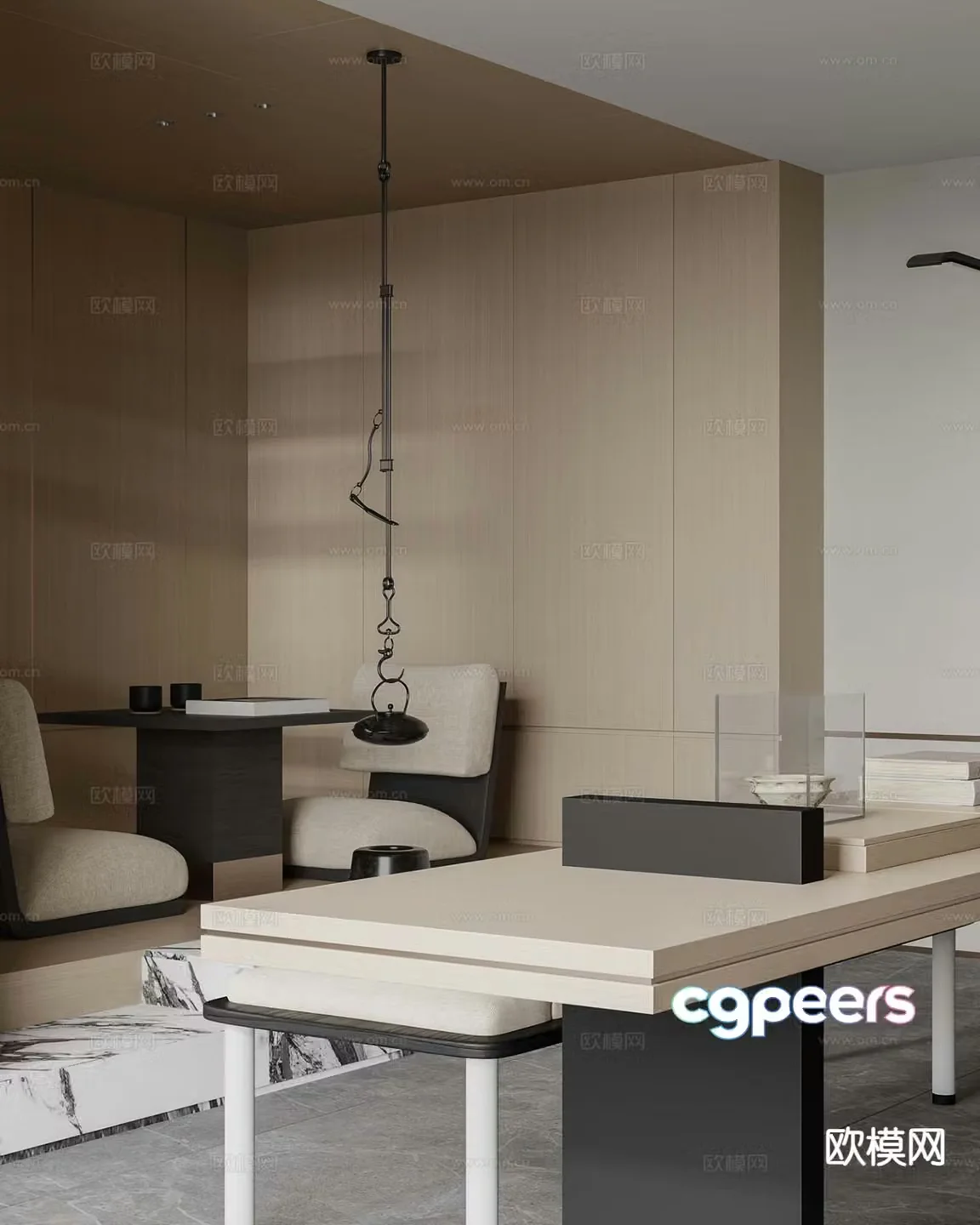 Modern tatami tea table and chairs 3d model