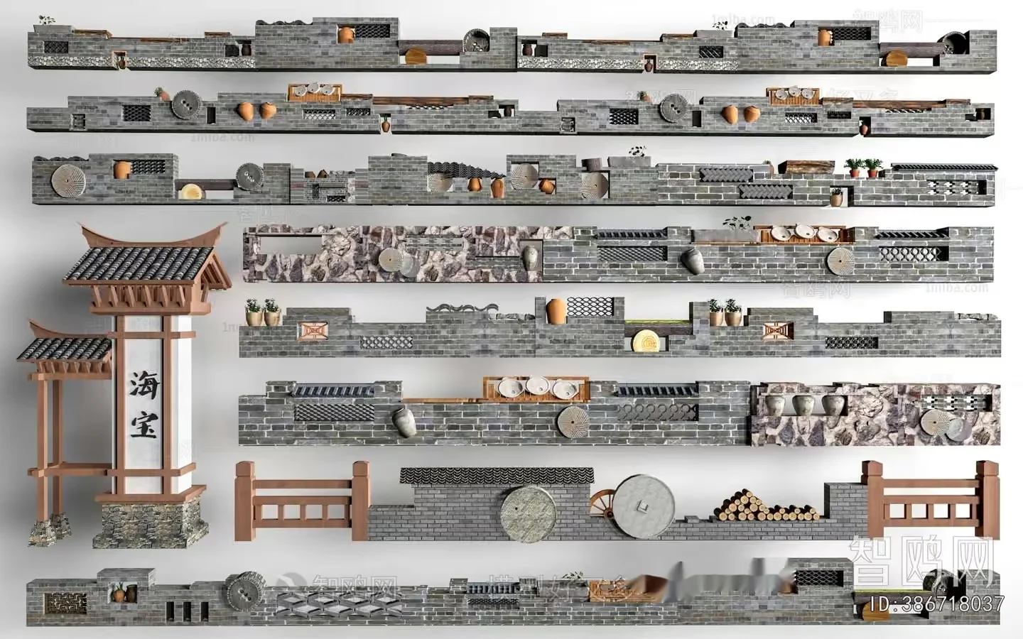 Traditional Chinese Wall Decorations 3D Model – 12212 – VRAY Render