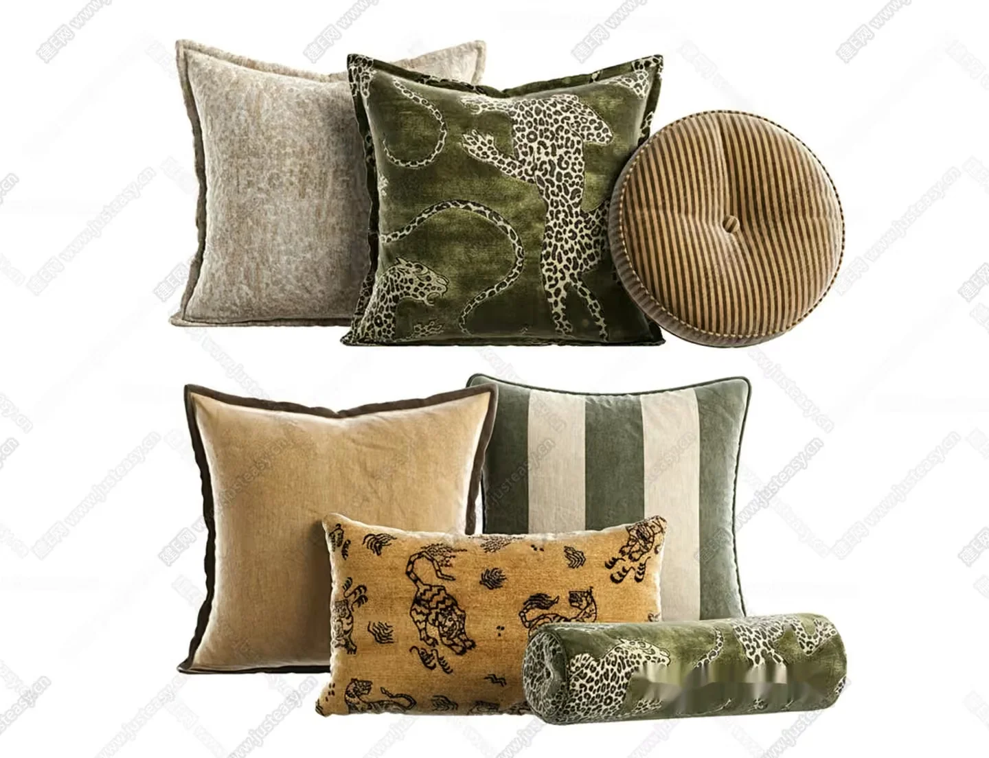 Green And Tan Throw Pillows 3D Model – 12042 – CORONA Render