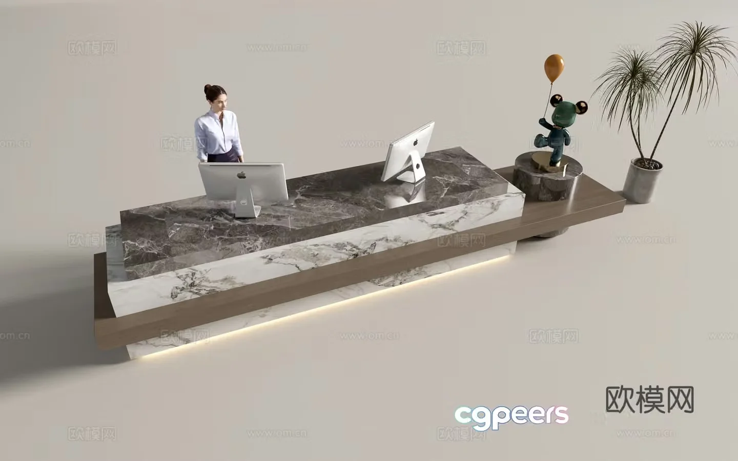 Modern company front desk reception desk service desk 3d model