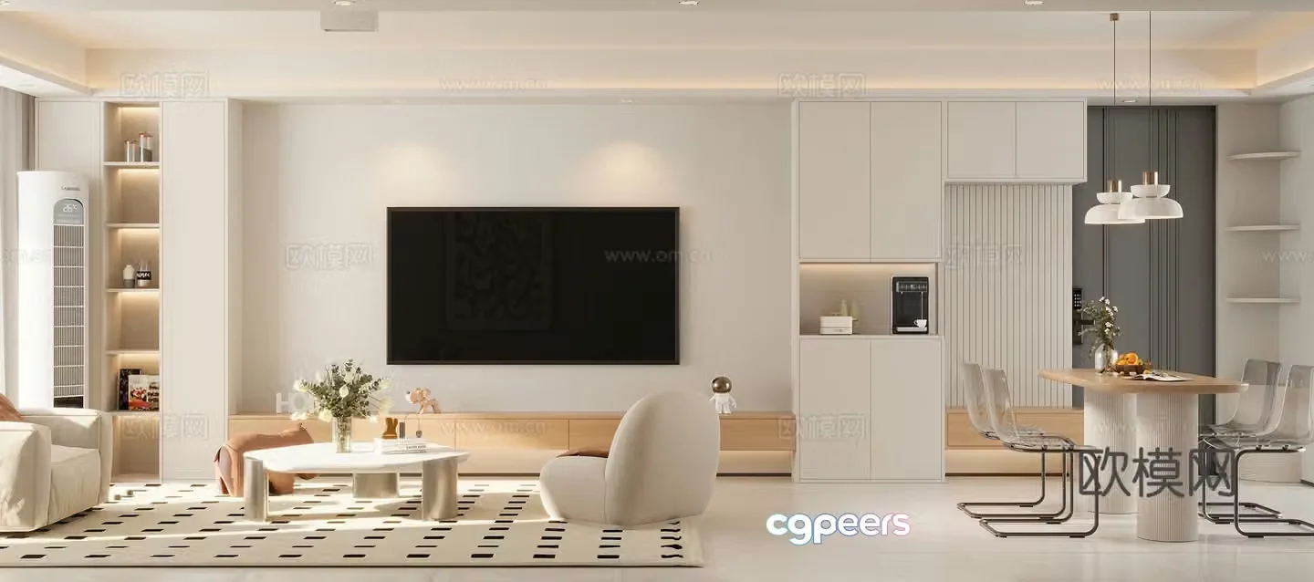 Modern minimalist living restaurant Modern minimalist living restaurant Modern living restaurant Living room TV wall TV 3d model