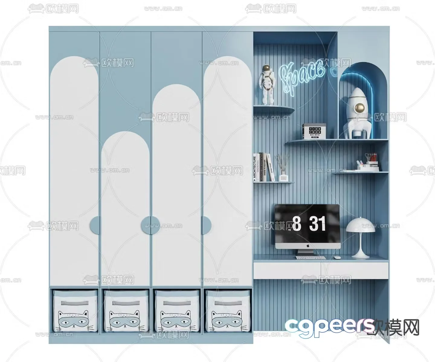 Children’s wardrobe integrated bookcase 3d model