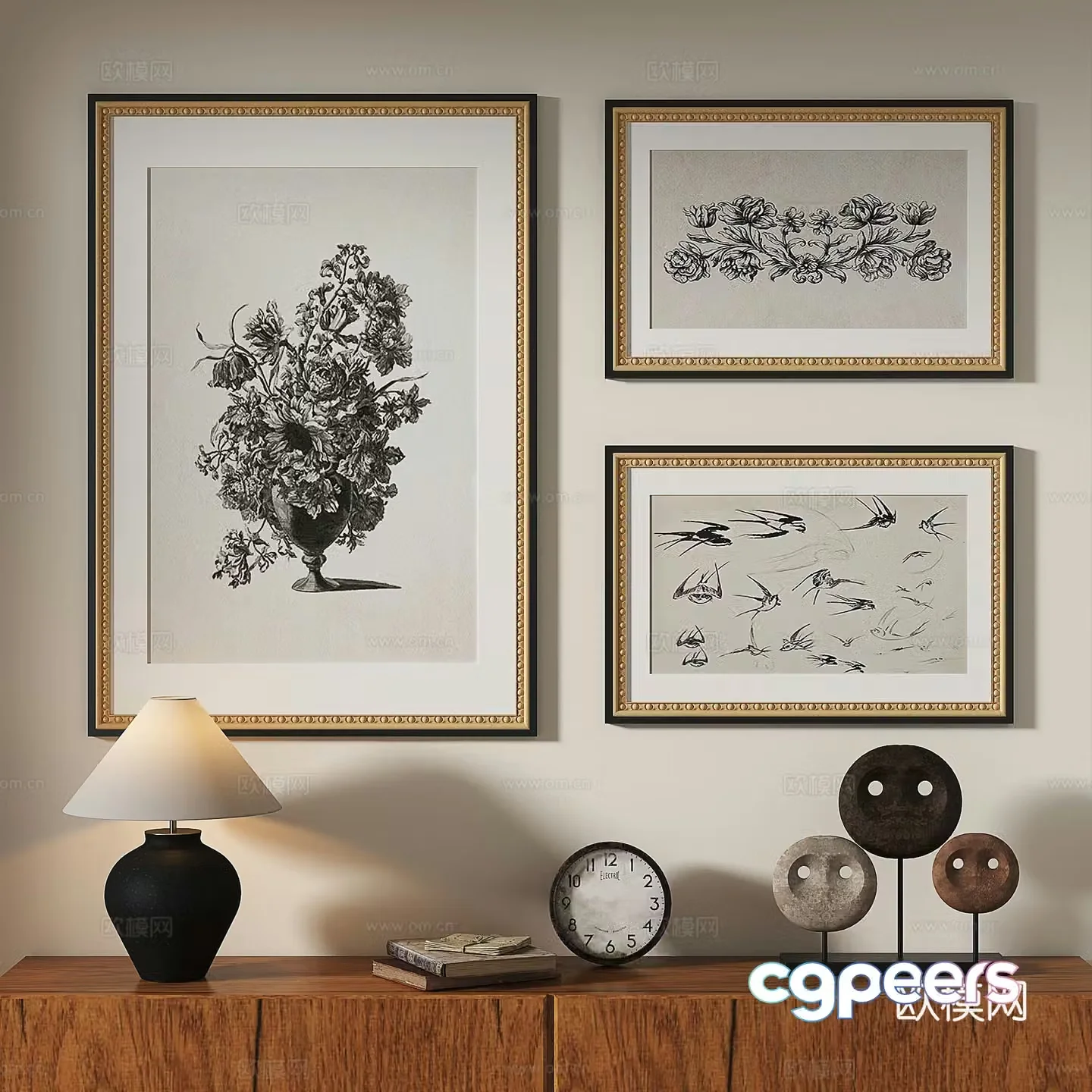 French European classical modern retro medieval abstract light luxury decorative painting 3d model