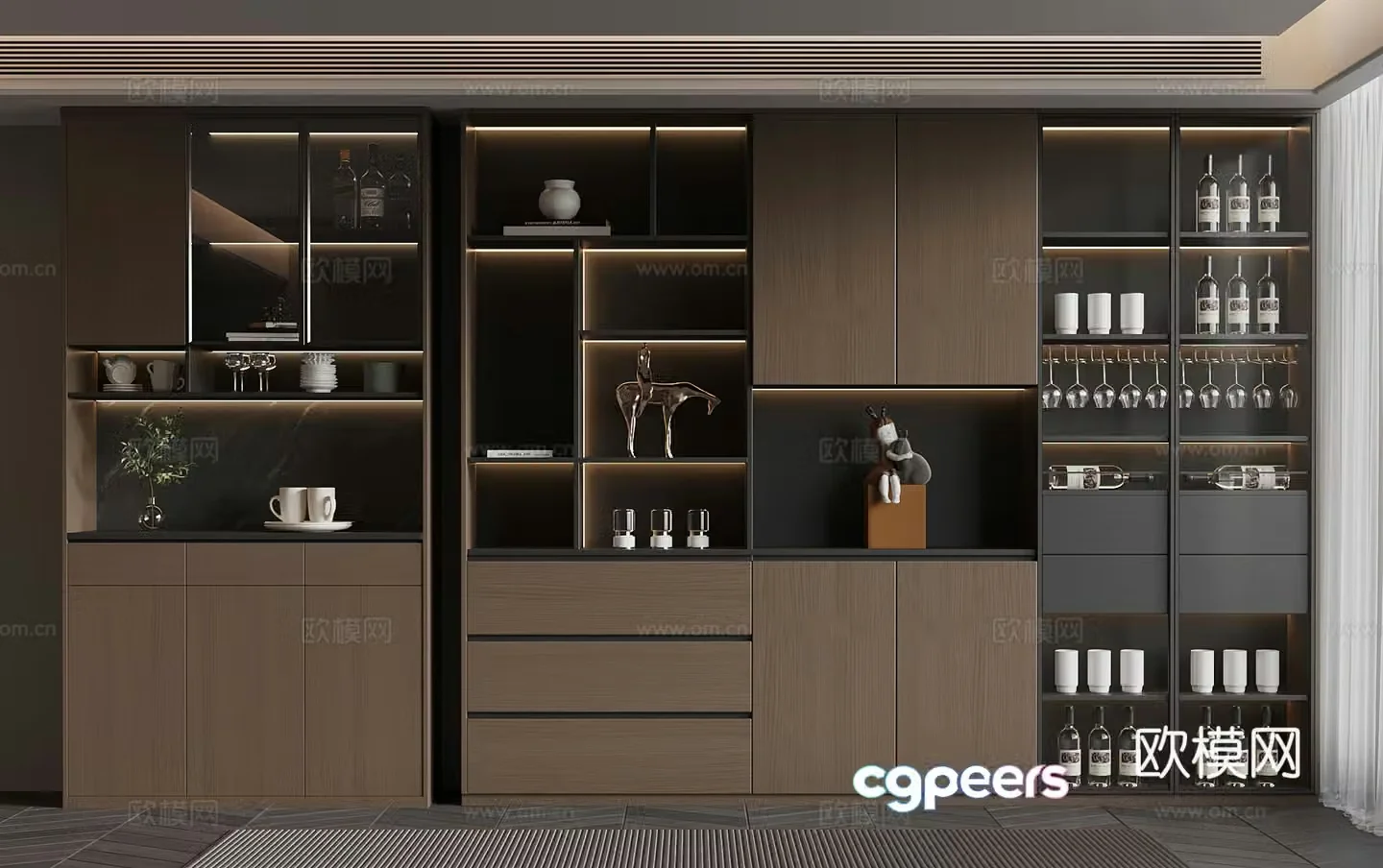 Italian minimalist wine cabinet red wine wine glass 3d model