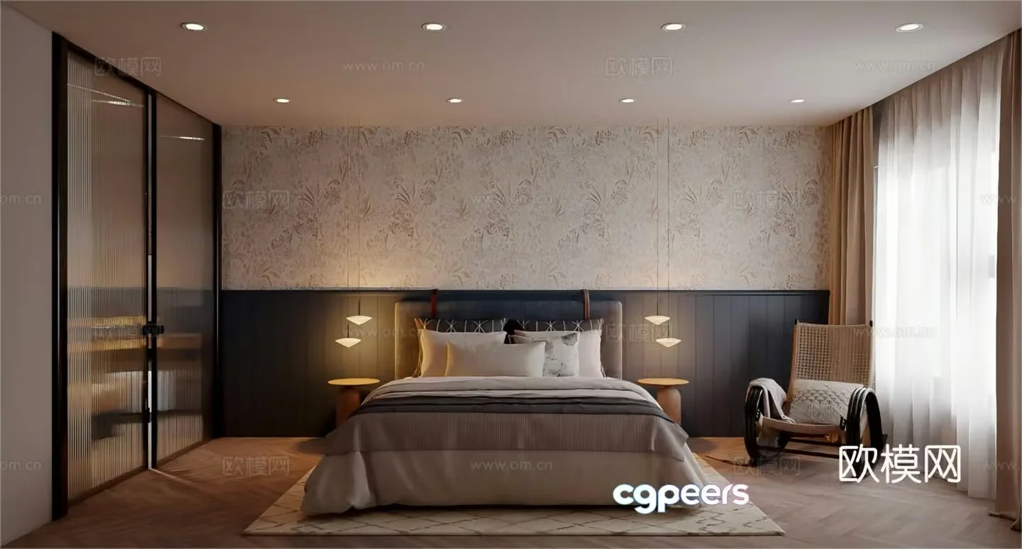 Middle style bedroom Simple bedroom Master bedroom Retro bedroom 3d model