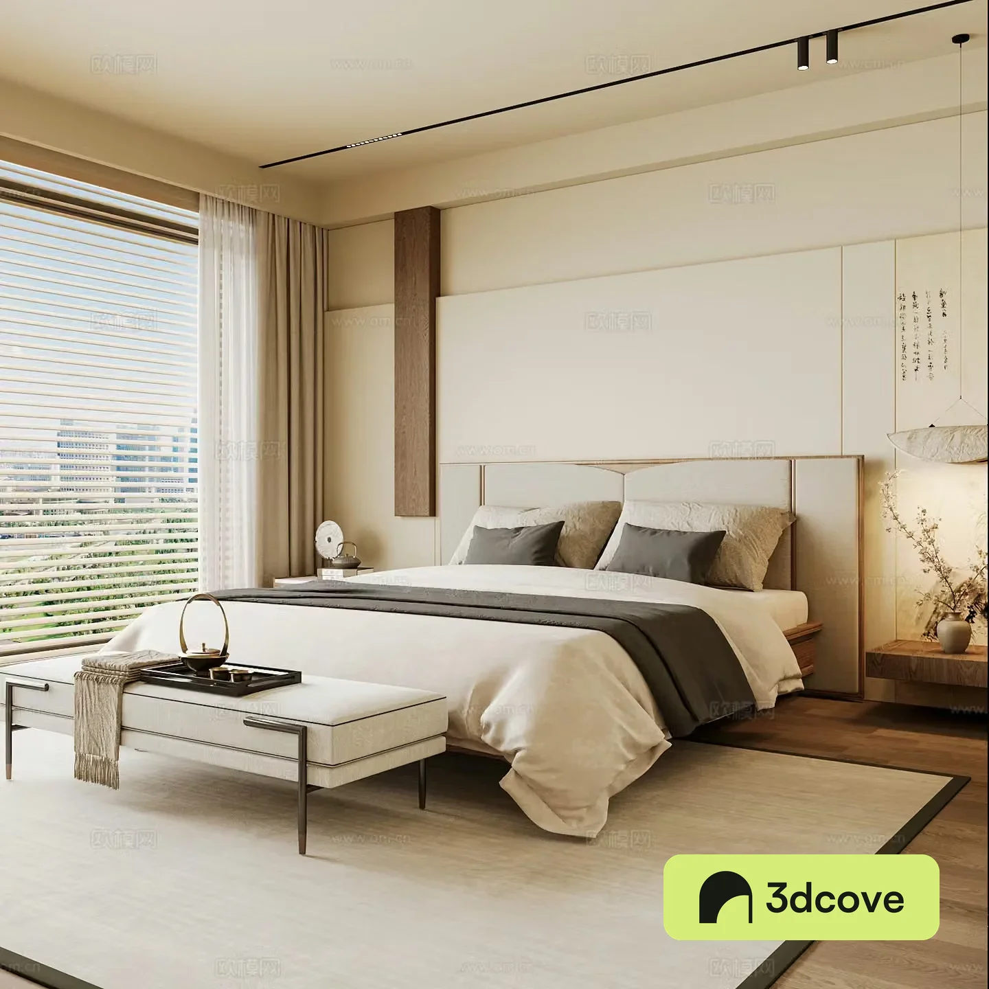 New Chinese style home bedroom Song family aesthetic bedroom Song style bedroom New Chinese style double bed