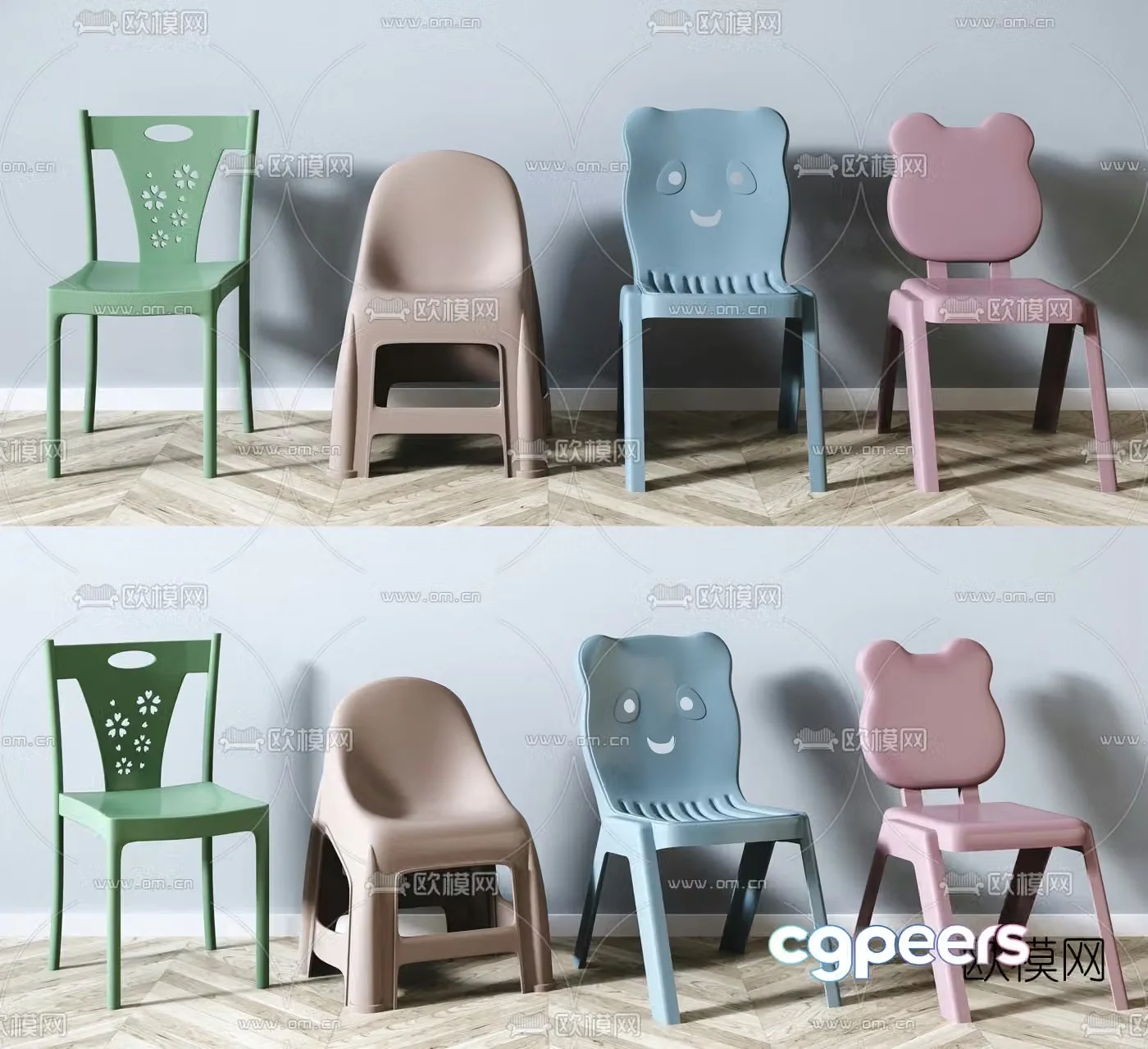 Modern children’s cartoon plastic chair and stool combination 3d model