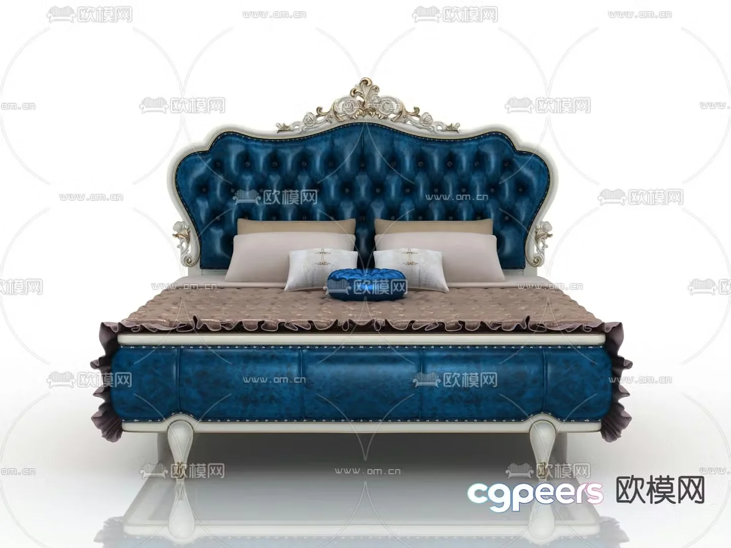 Simple European double bed 3d model