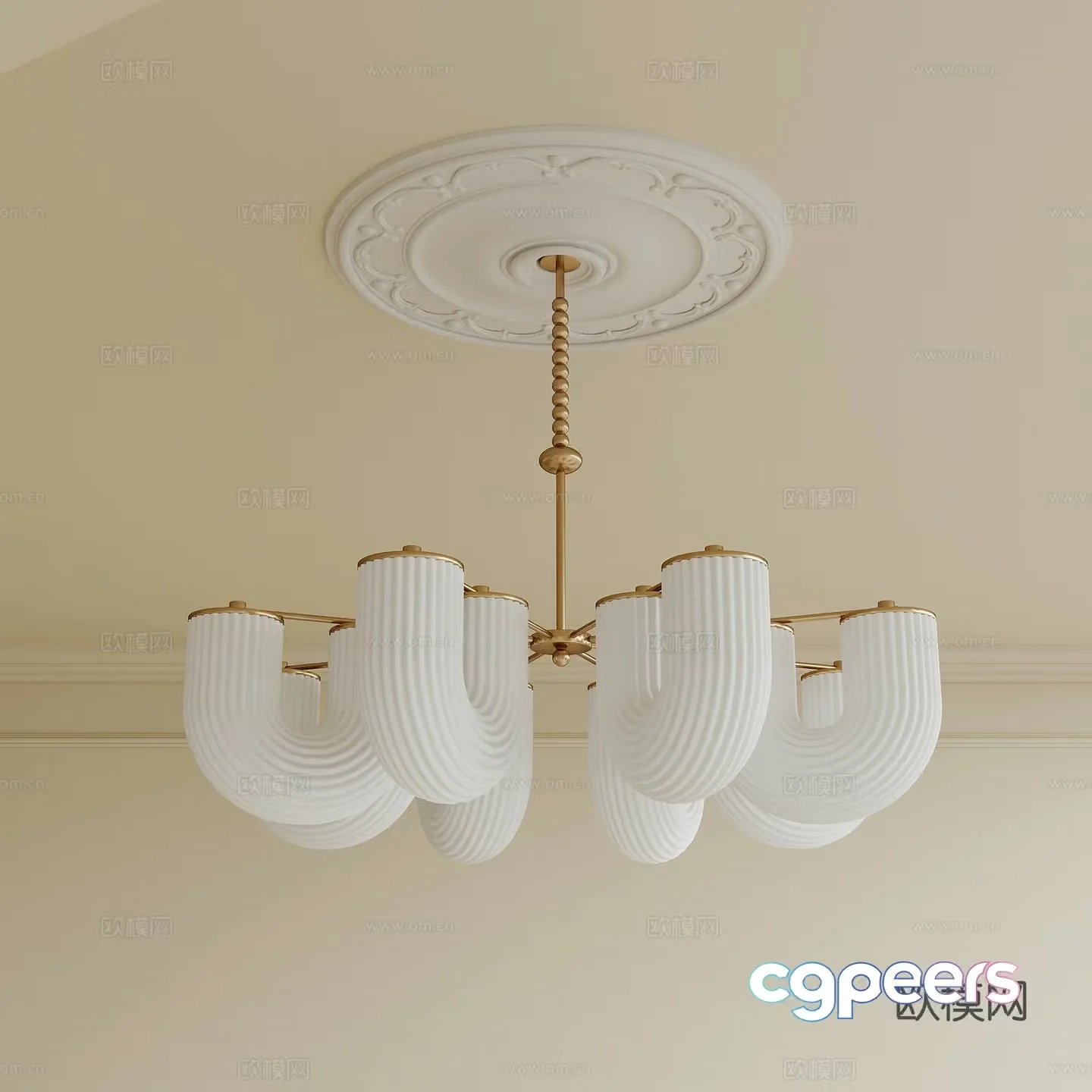 French Creamy Chandelier 3d Model