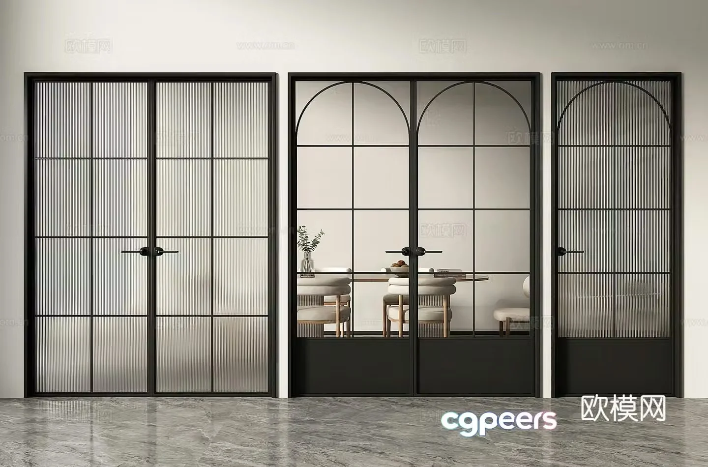 French glass door double door Changhong glass door 3d model