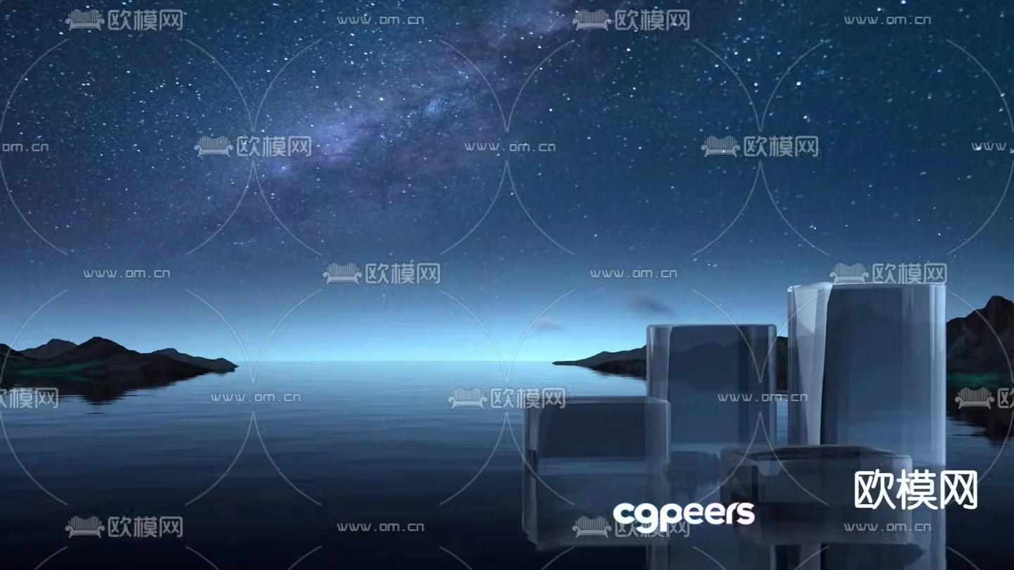 Night scene lake landscape 3d model