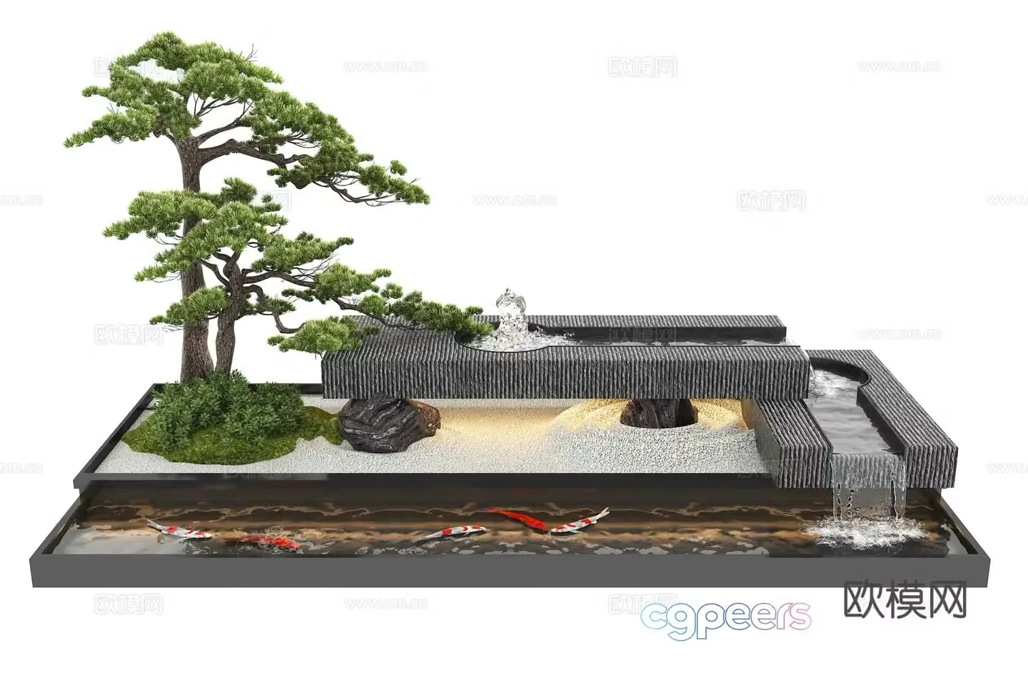 Modern water landscape garden waterscape water bowl flowing water fish pond 3d model