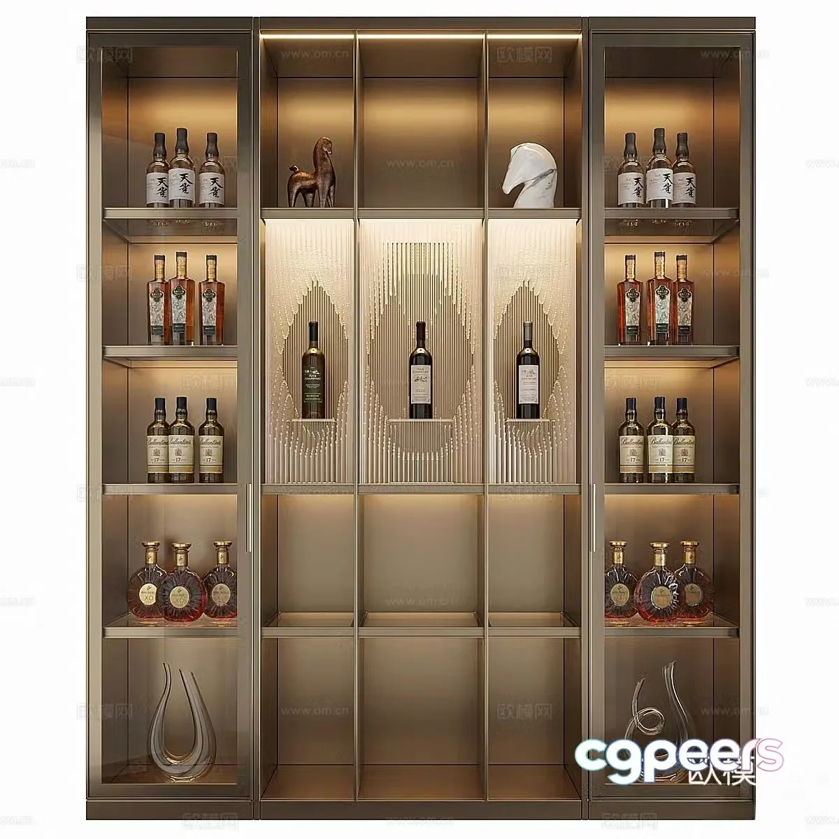 New Chinese style metal wine cabinet decorative cabinet 3D model