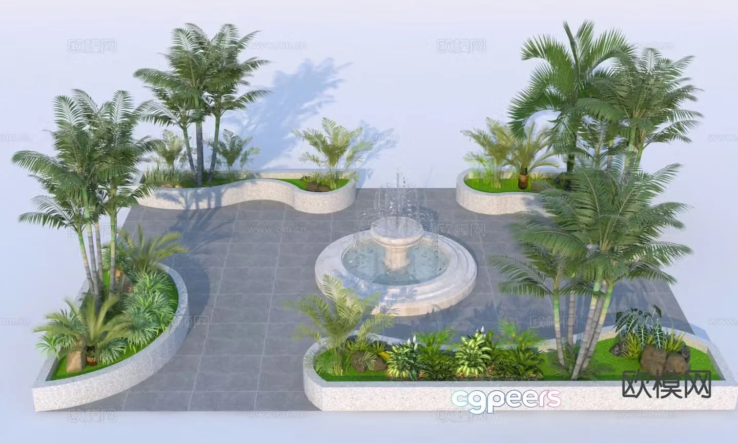 Modern park square landscape 3d model