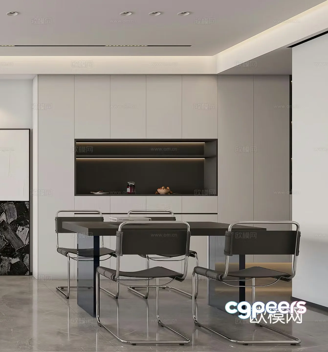 Modern restaurant wine cabinet simple dining table modern living restaurant black white gray 3d model