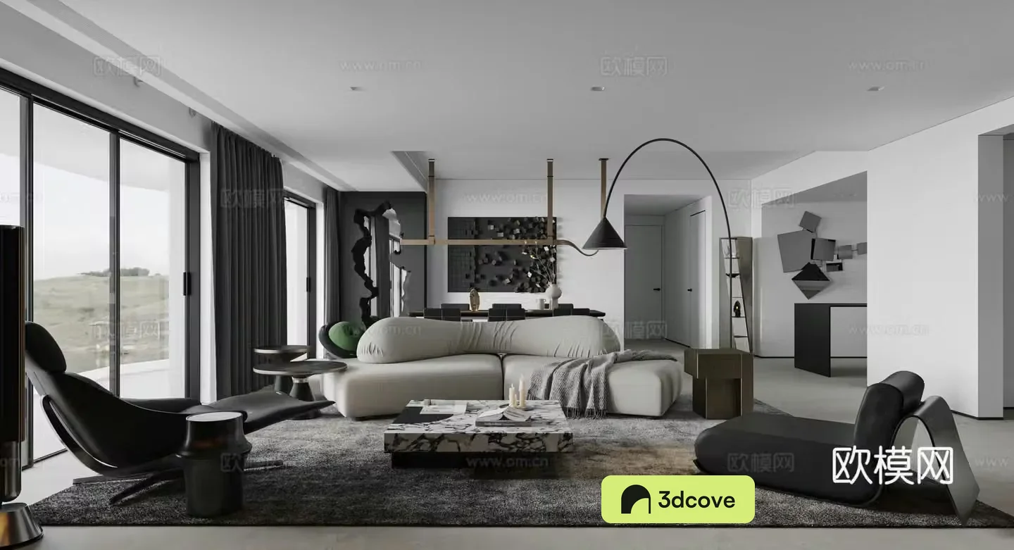 Modern home living and dining room