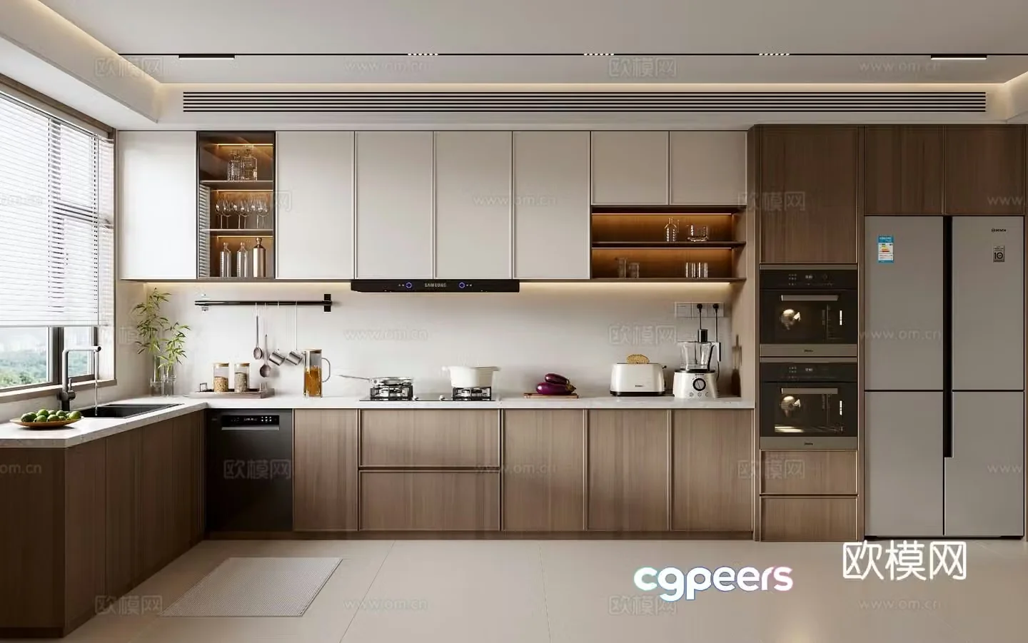 New Chinese style kitchen L-shaped cabinet 3d model