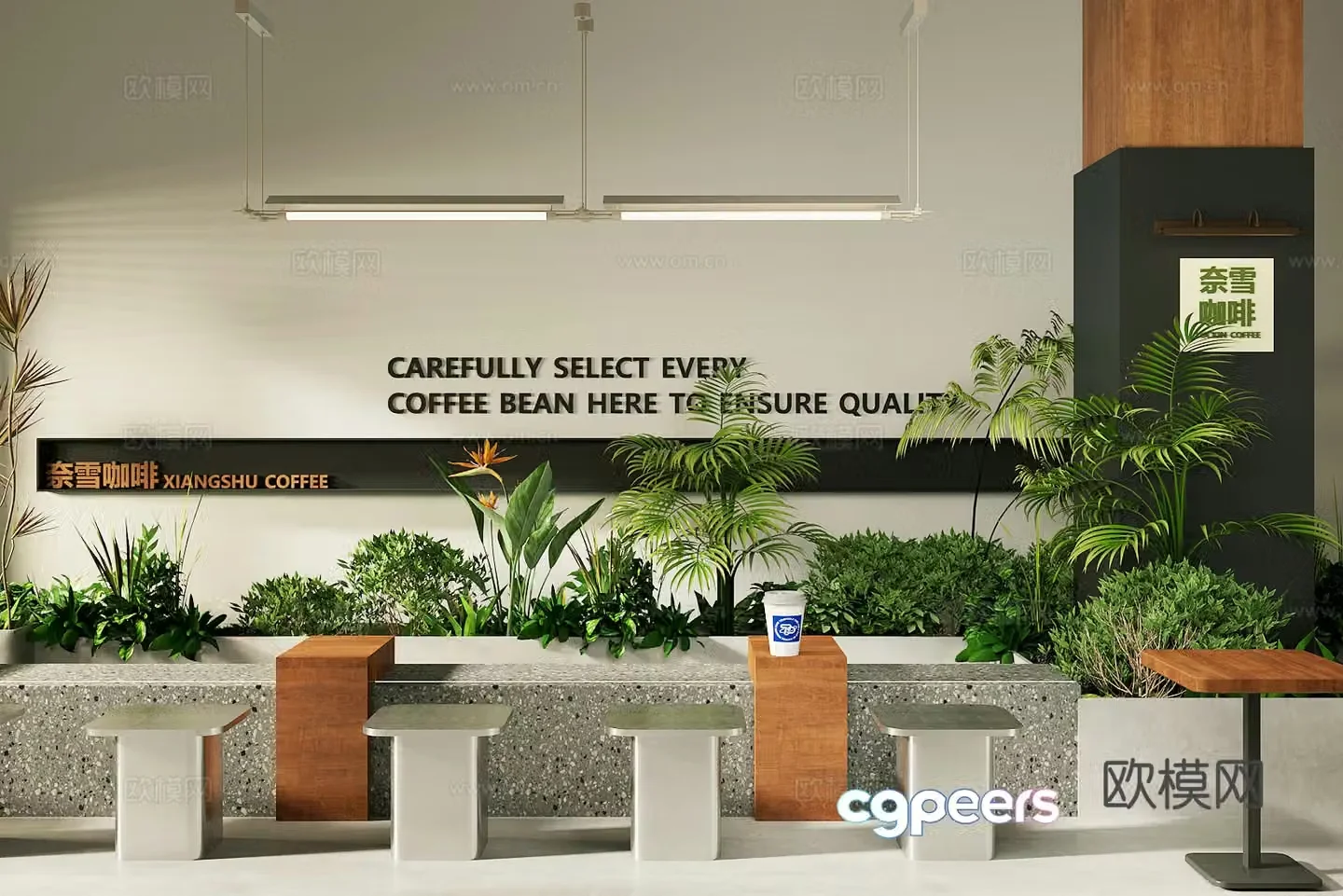 Milk tea shop card area with 3D card position against the wall