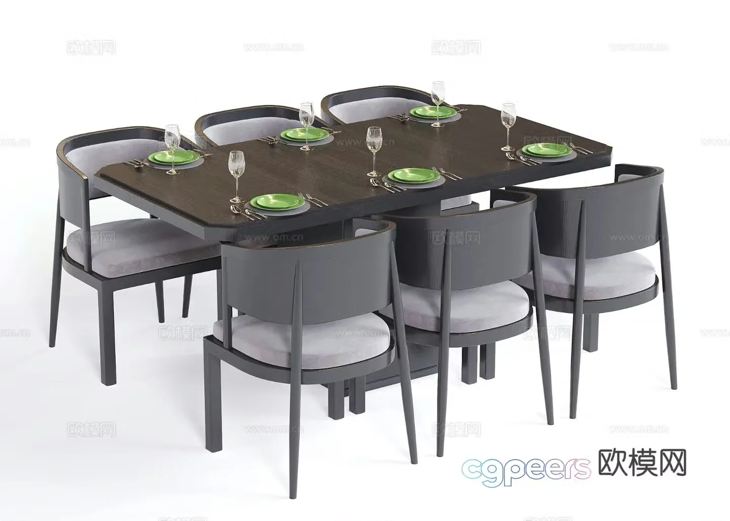 Modern dining table and chairs rectangular dining table eight-person dining table 3D model