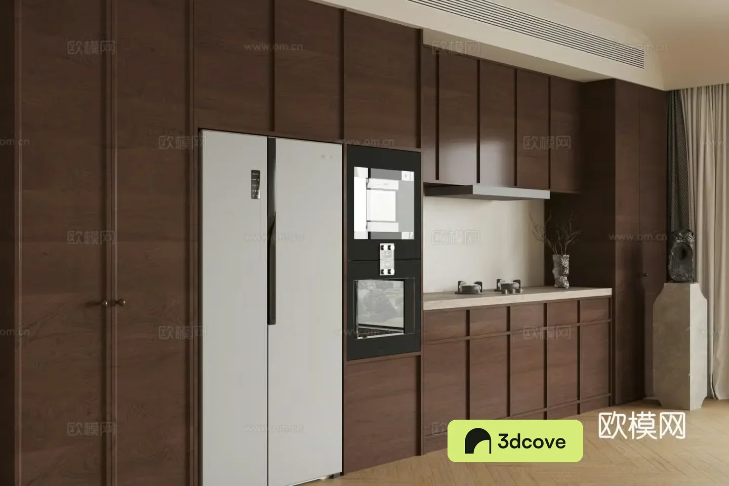 Medium style log sideboard refrigerator and oven cabinet finished cabinet gas stove gas stove refrigerator cabinet 3D model