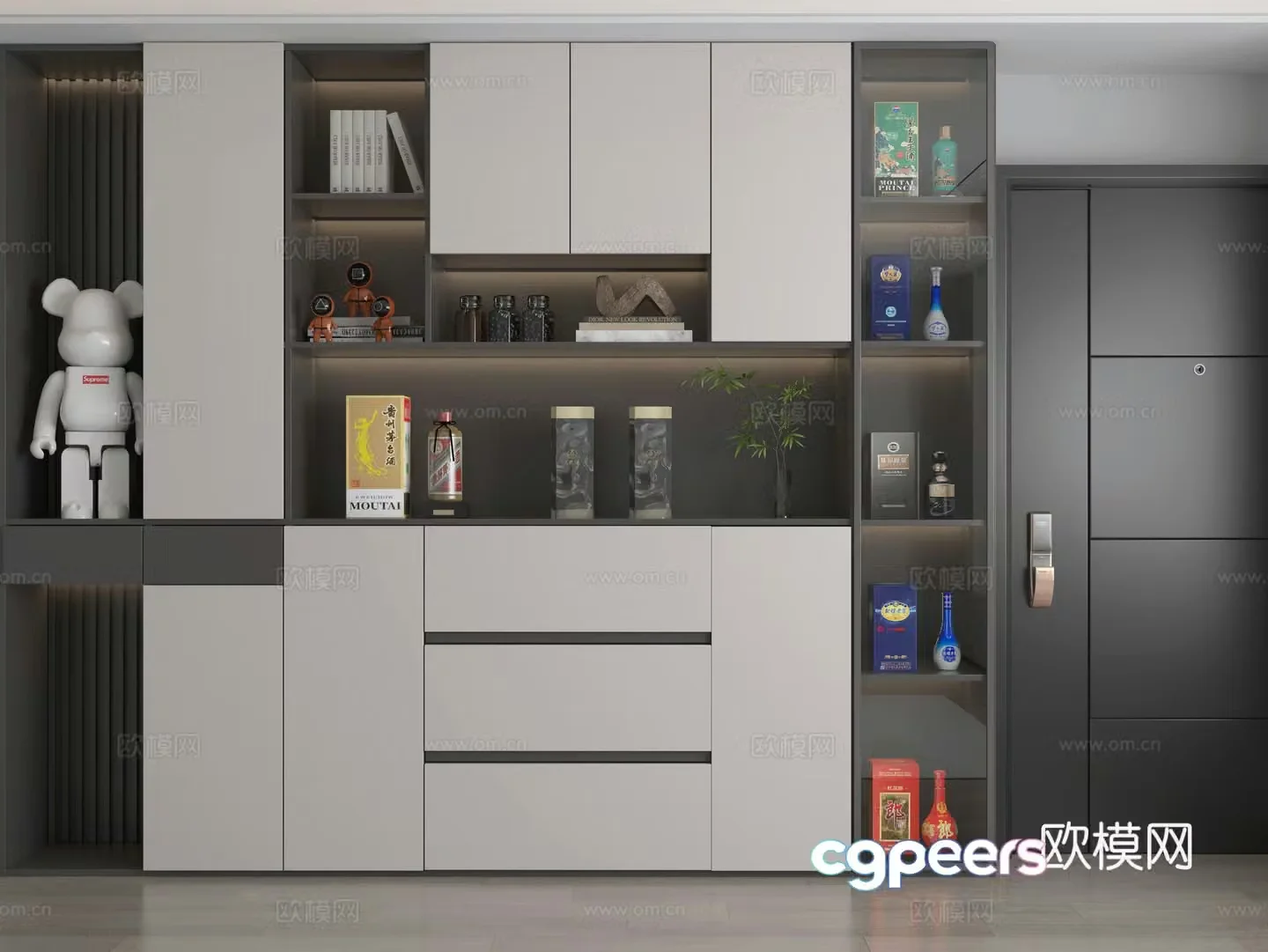 Modern wine cabinet solid wood wine cabinet glass door wine cabinet customized wine cabinet 3D model